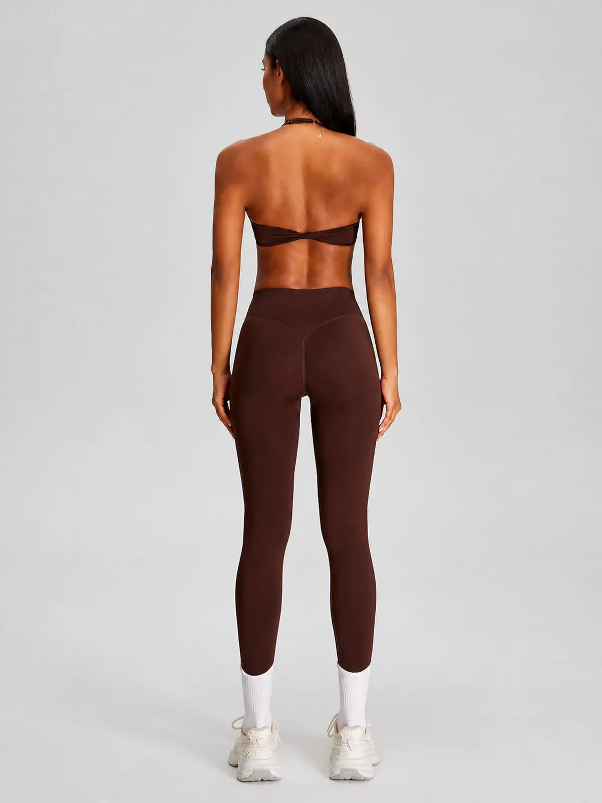 Wicker Cadence Halter Sports Bra and Full-Length Leggings Set — dark reddish-brown — general — authoritative variation match