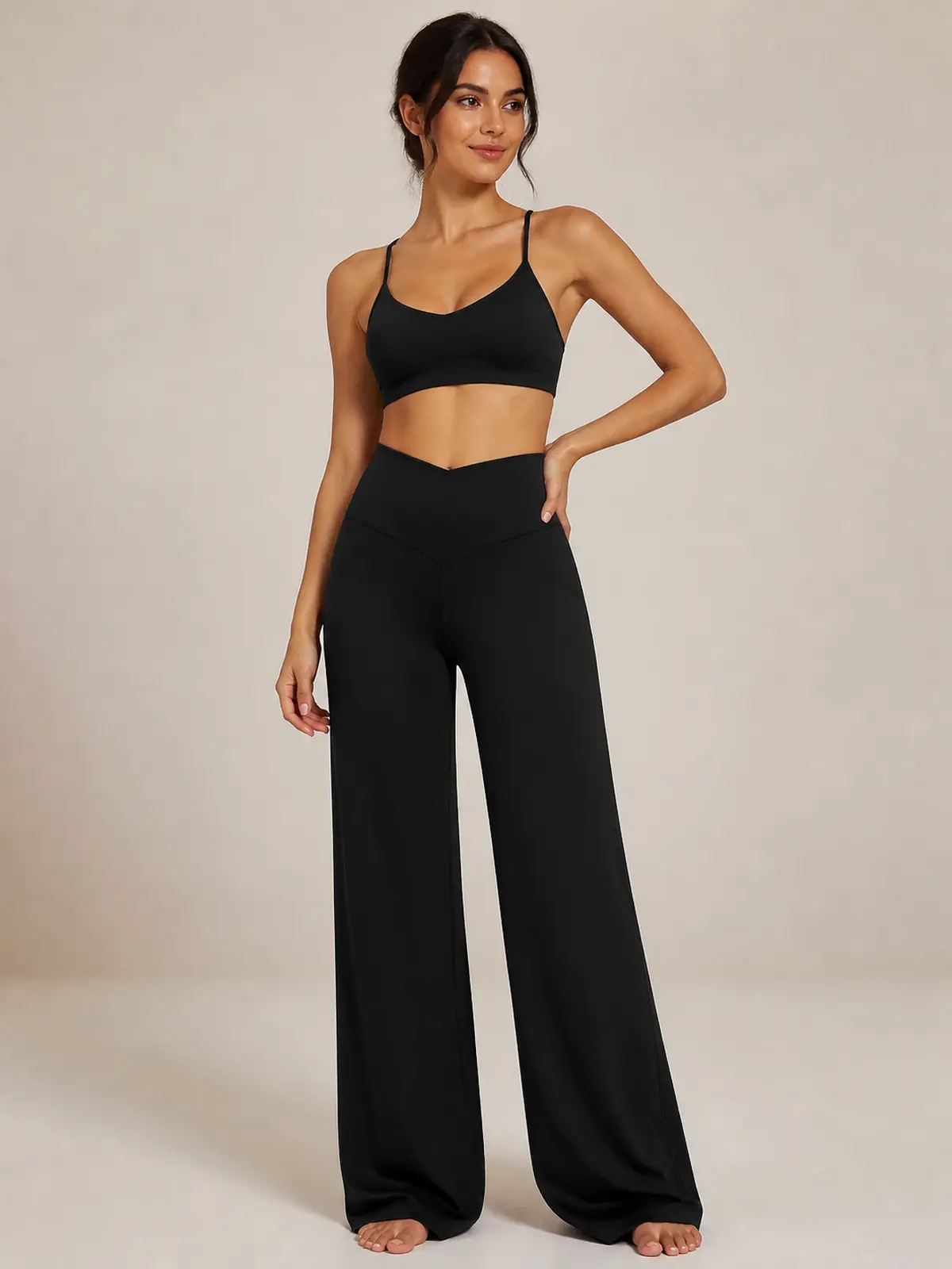 Willow Passage High-Rise Crossover Flare Leggings — black — pants — authoritative variation match