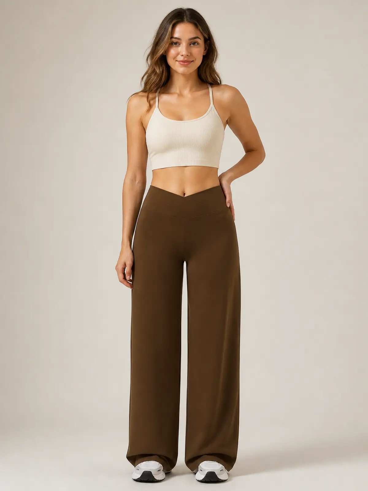 Willow Passage High-Rise Crossover Flare Leggings — caramel brown — flare-leggings — authoritative variation match