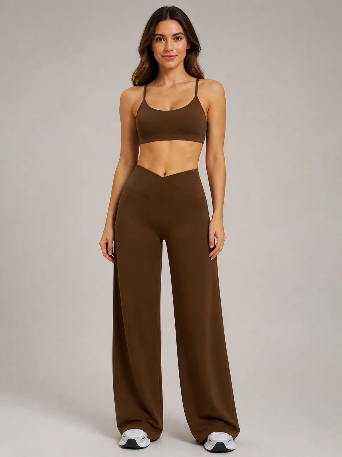 Willow Passage High-Rise Crossover Flare Leggings — caramel brown — flare-leggings — authoritative variation match