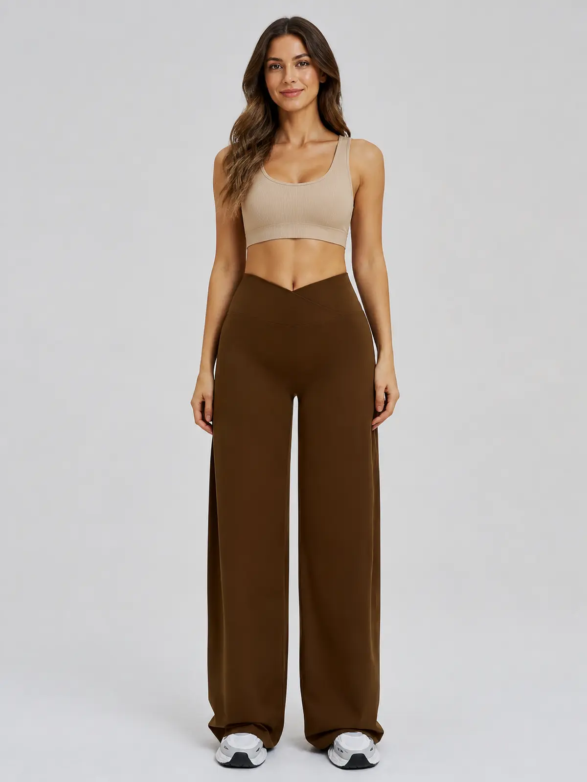 Willow Passage High-Rise Crossover Flare Leggings — caramel brown — pants — authoritative variation match