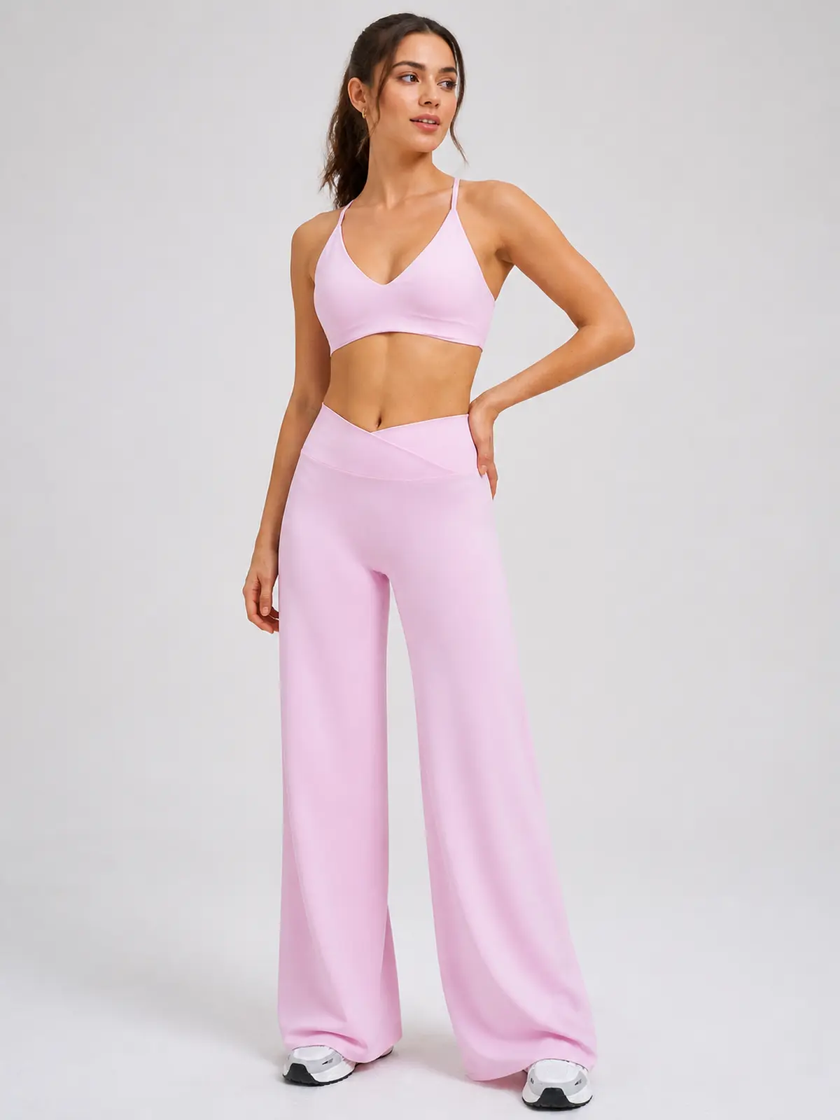 Willow Passage High-Rise Crossover Flare Leggings — light pink — flare-leggings — authoritative variation match