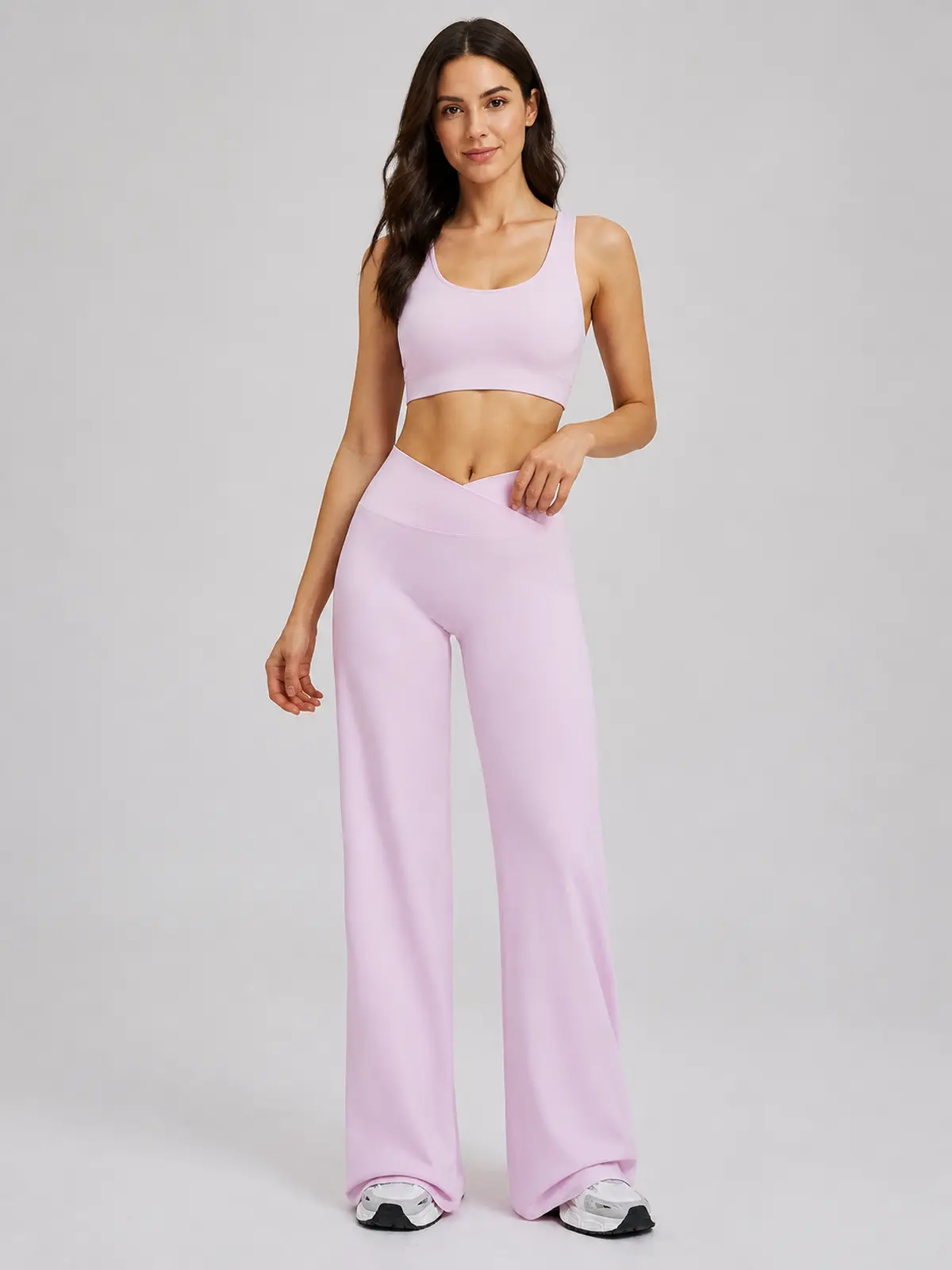 Willow Passage High-Rise Crossover Flare Leggings — light pink — flare-leggings — authoritative variation match