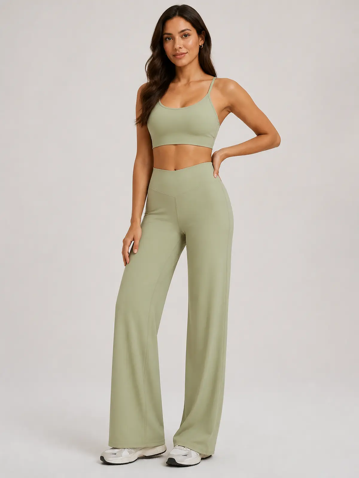 Willow Passage High-Rise Crossover Flare Leggings — moss green — pants — authoritative variation match