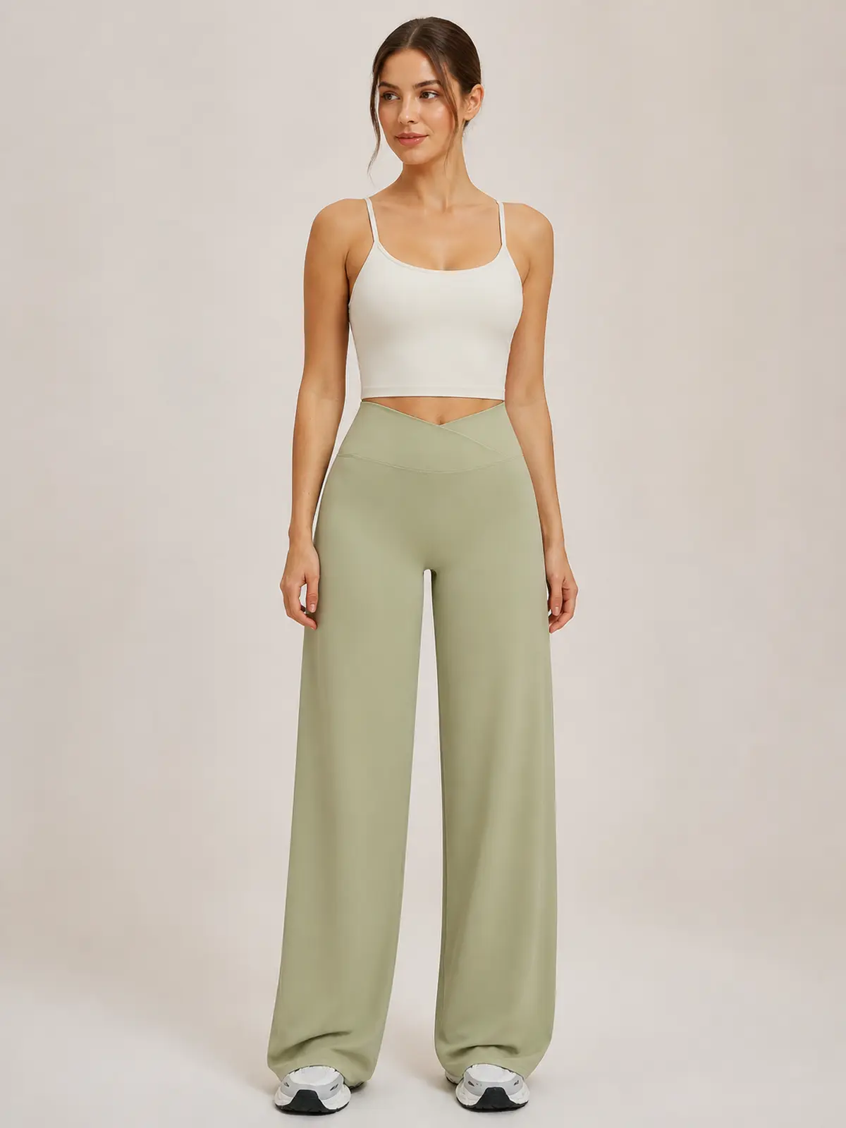 Willow Passage High-Rise Crossover Flare Leggings — moss green — pants — authoritative variation match