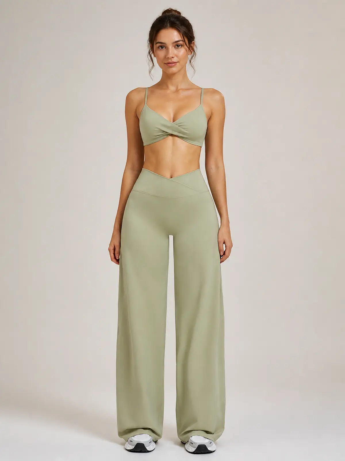 Willow Passage High-Rise Crossover Flare Leggings — moss green — pants — authoritative variation match