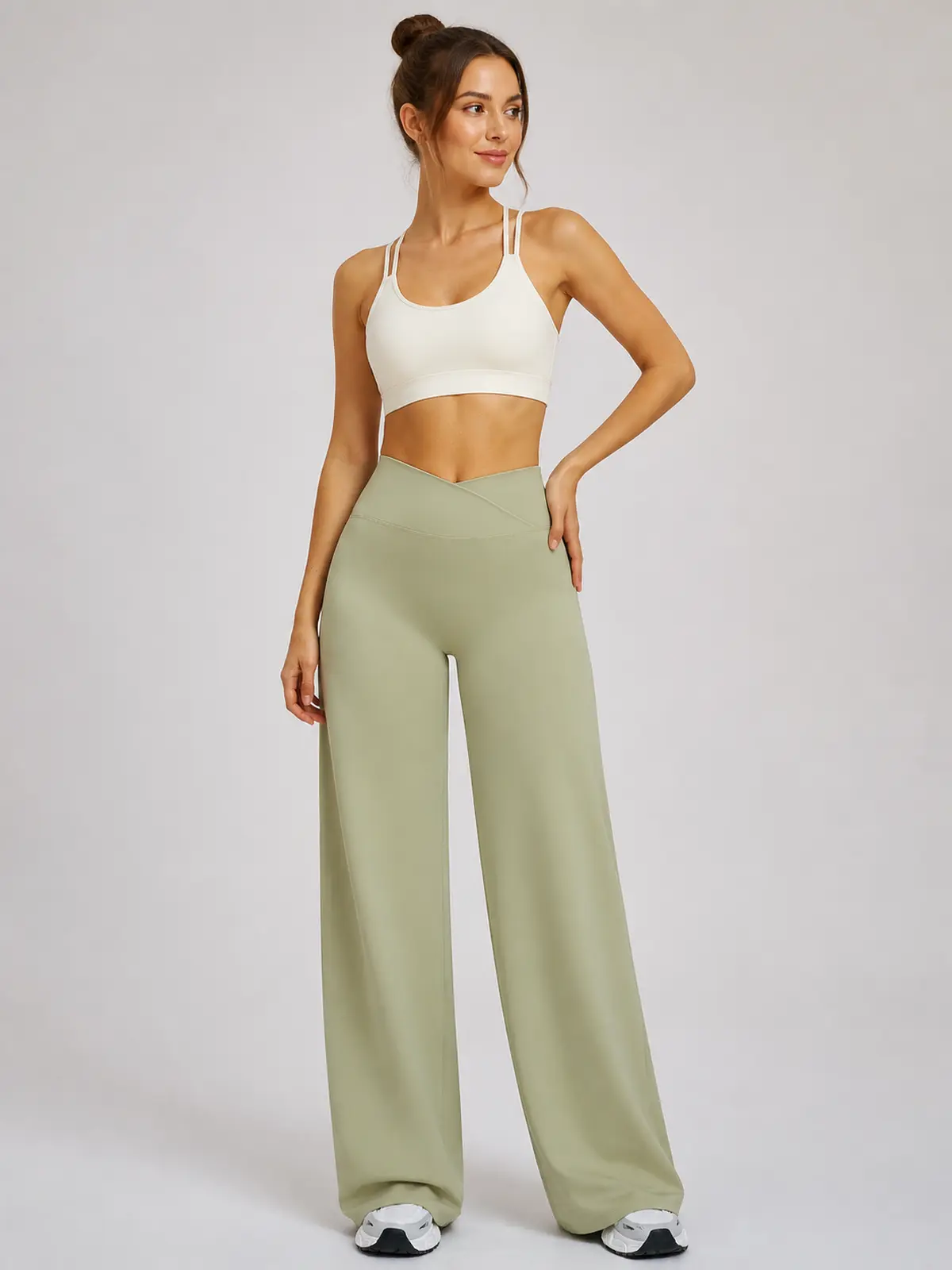 Willow Passage High-Rise Crossover Flare Leggings — moss green — pants — authoritative variation match