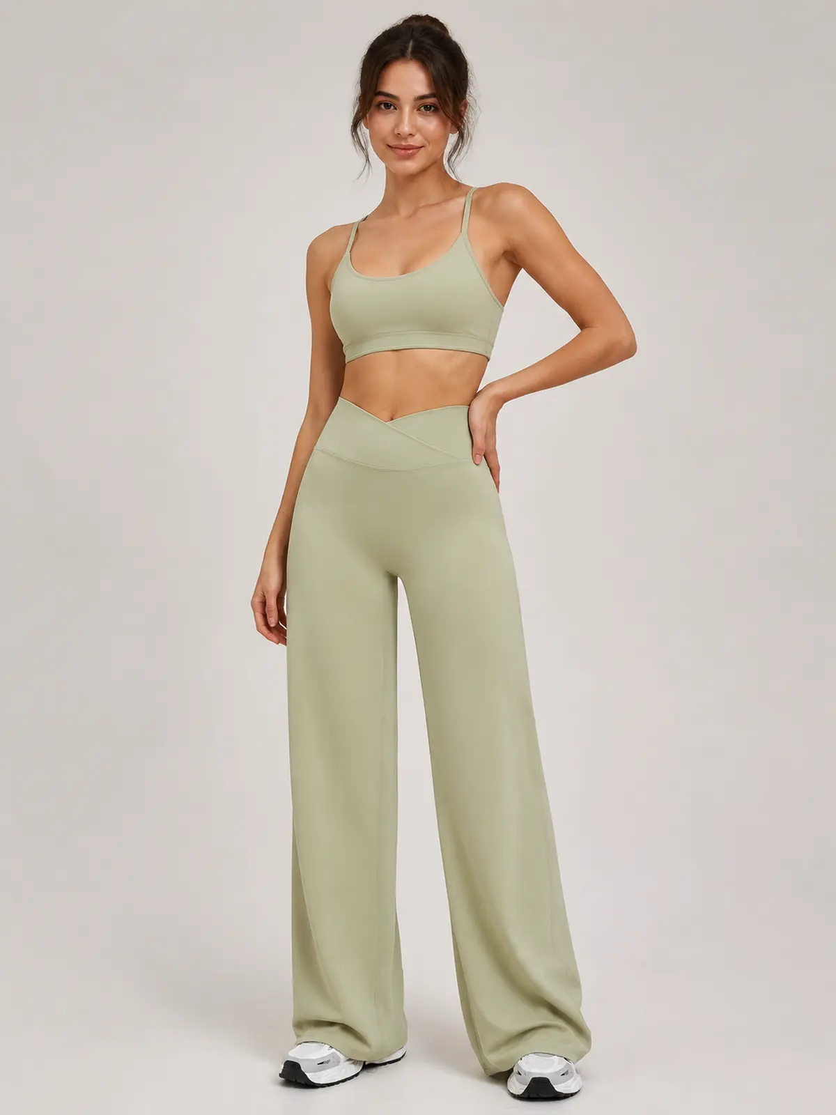 Willow Passage High-Rise Crossover Flare Leggings — moss green — pants — authoritative variation match