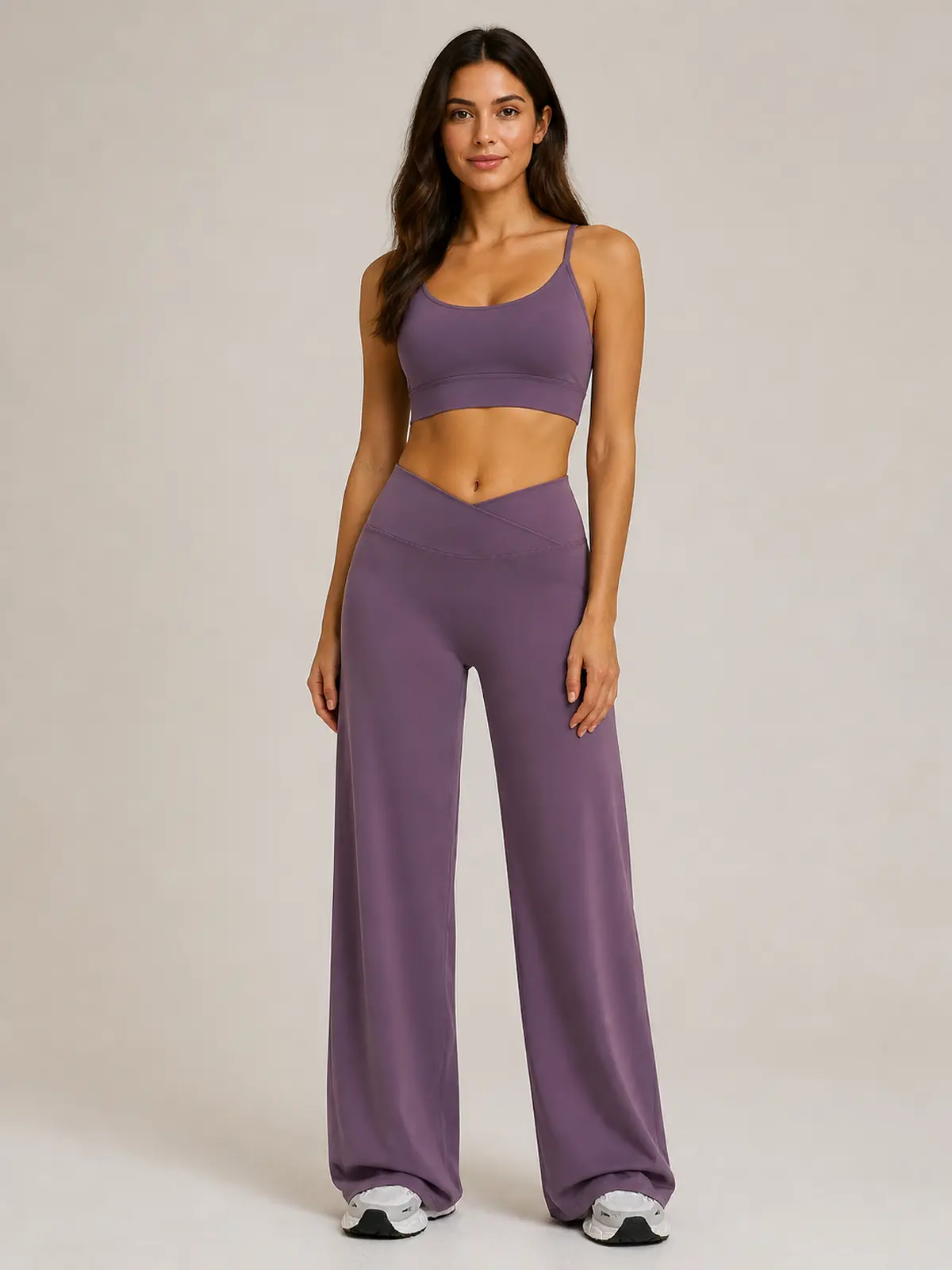 Willow Passage High-Rise Crossover Flare Leggings — muted purple — flare-leggings — authoritative variation match