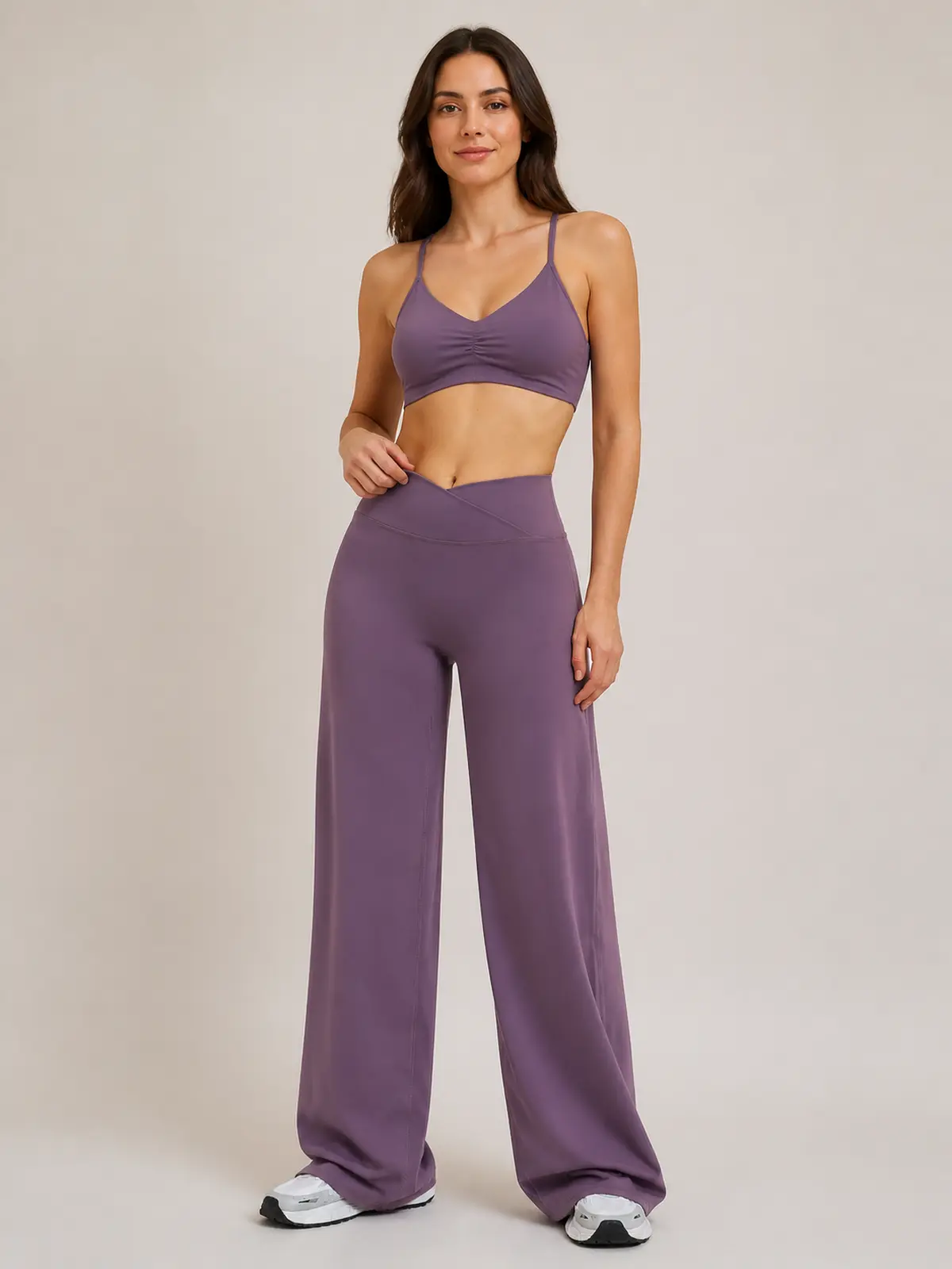 Willow Passage High-Rise Crossover Flare Leggings — muted purple — flare-leggings — authoritative variation match