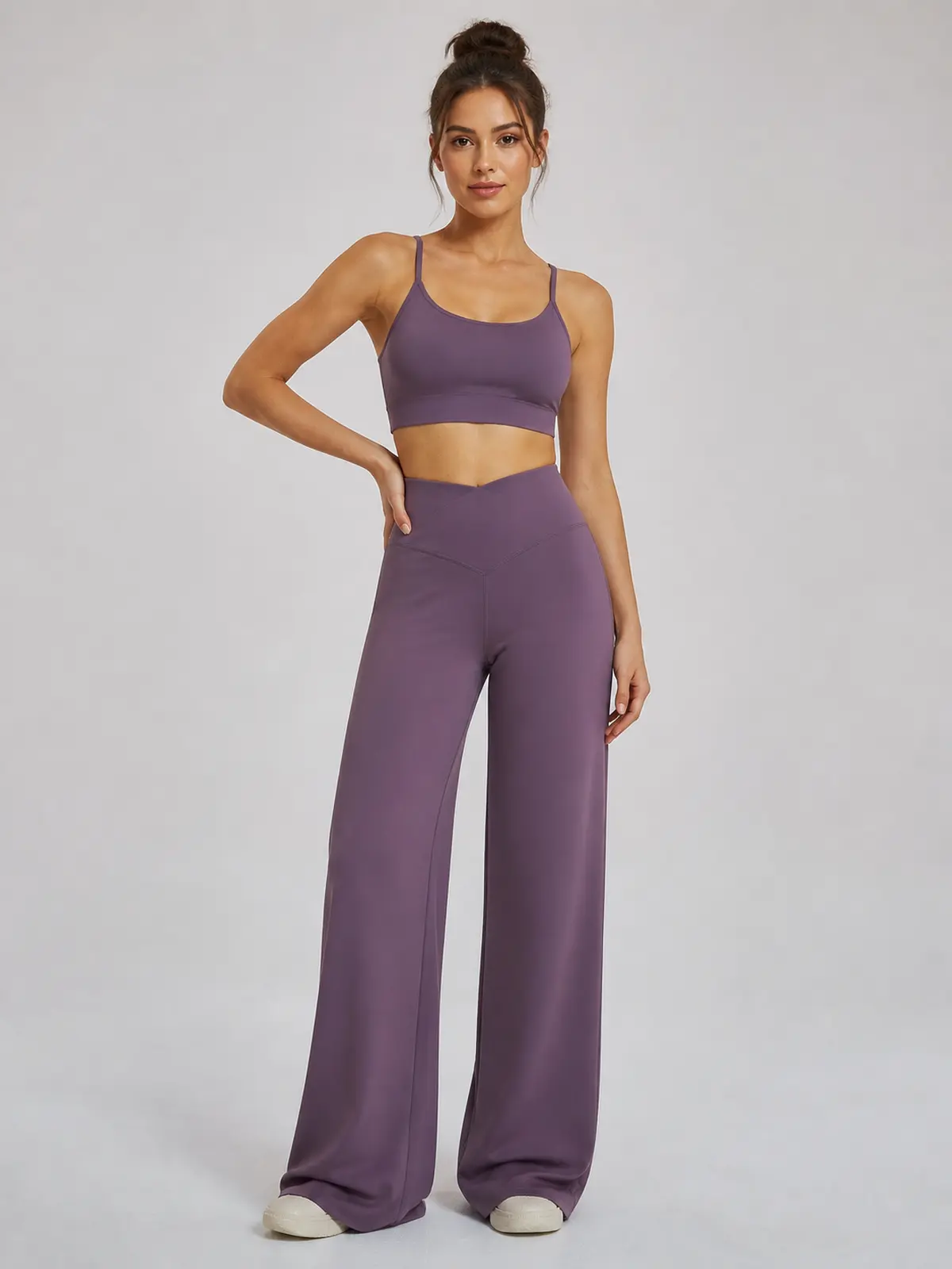 Willow Passage High-Rise Crossover Flare Leggings — muted purple — flare-leggings — authoritative variation match