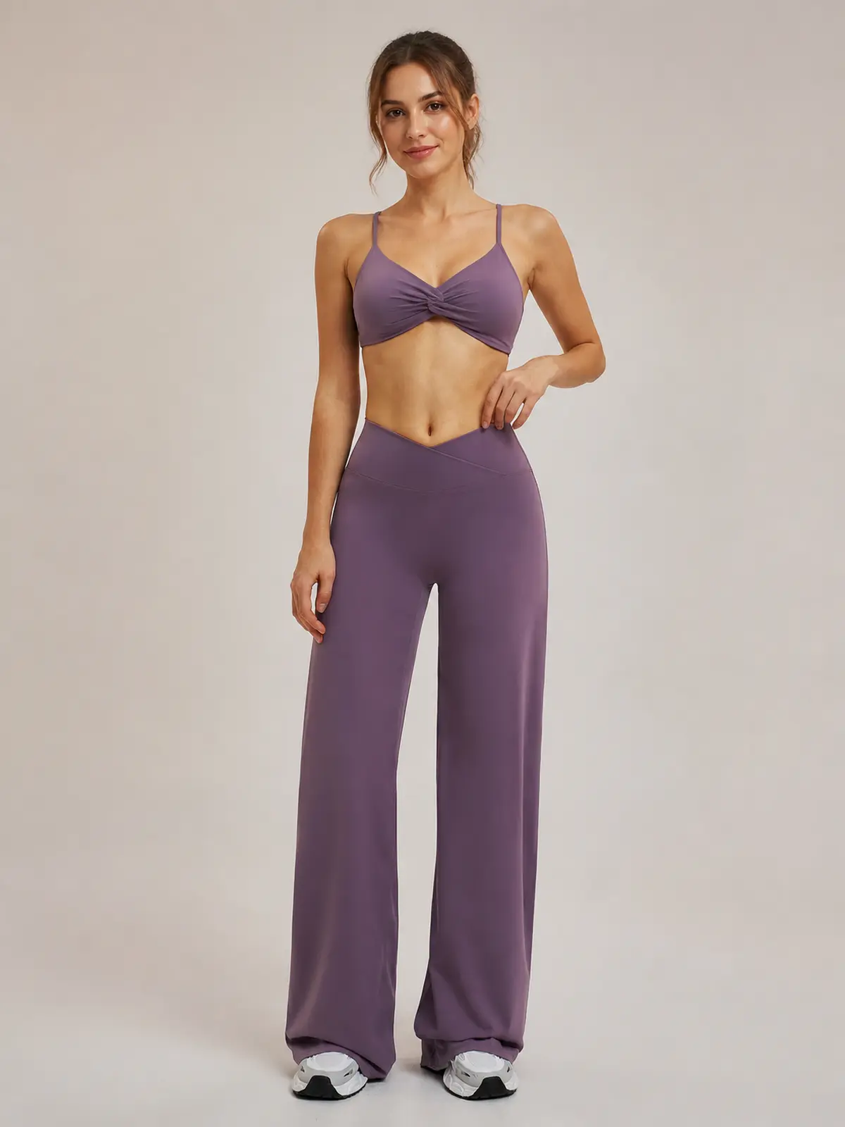 Willow Passage High-Rise Crossover Flare Leggings — muted purple — flare-leggings — authoritative variation match
