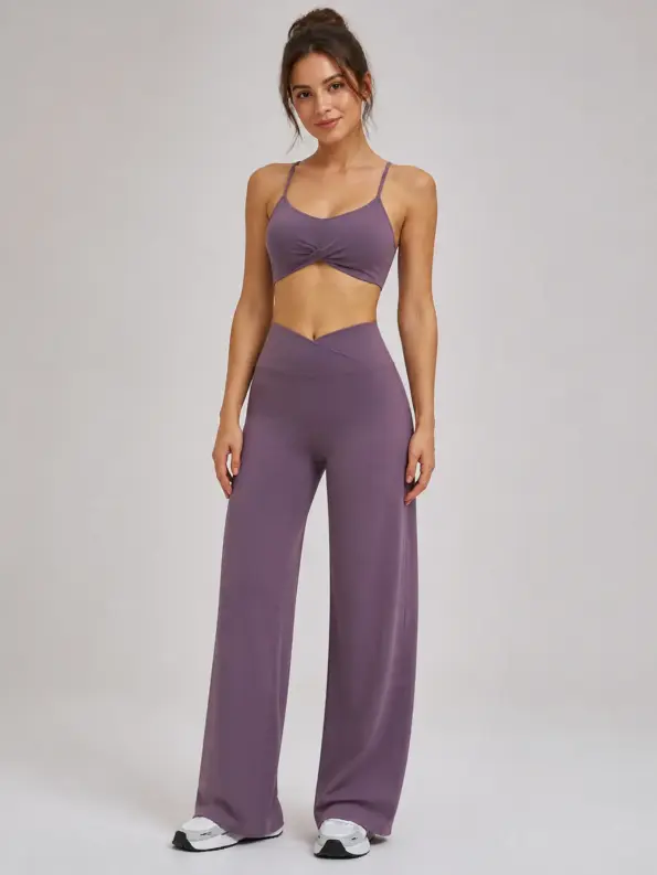Willow Passage High-Rise Crossover Flare Leggings — muted purple — pants — authoritative variation match