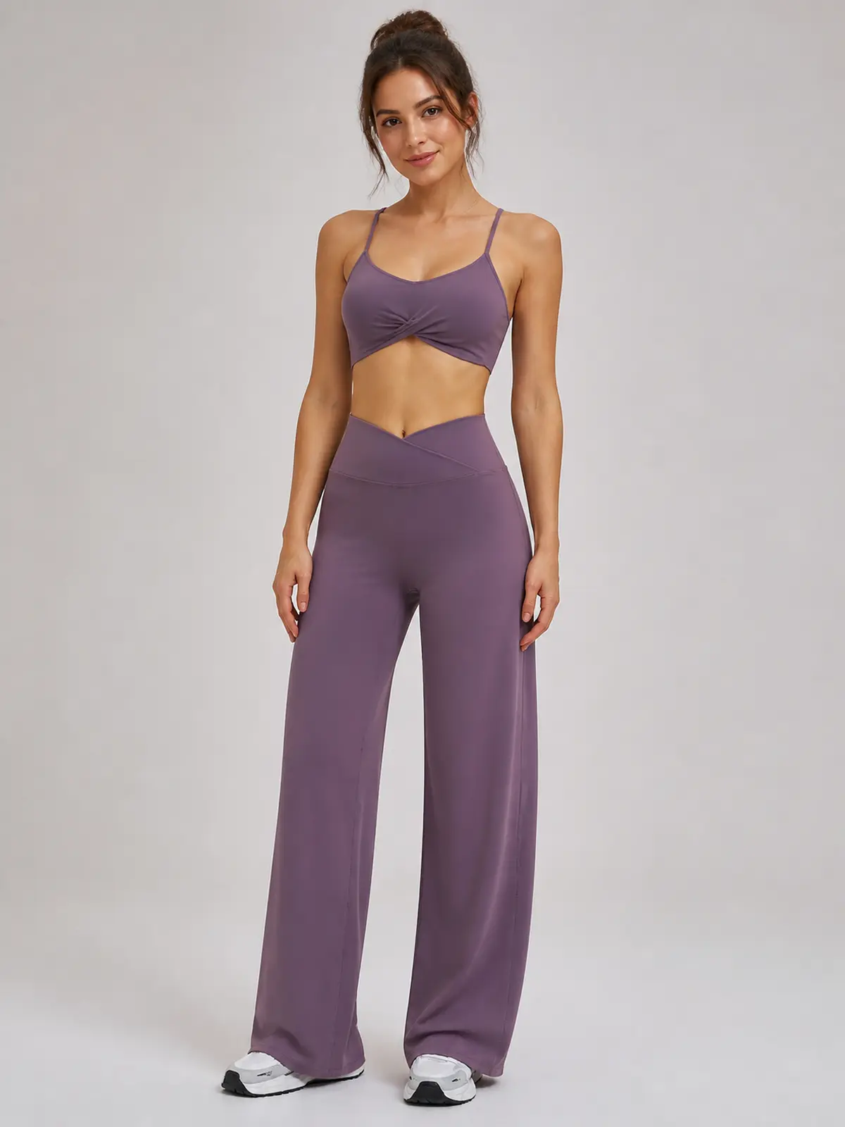 Willow Passage High-Rise Crossover Flare Leggings — muted purple — pants — authoritative variation match