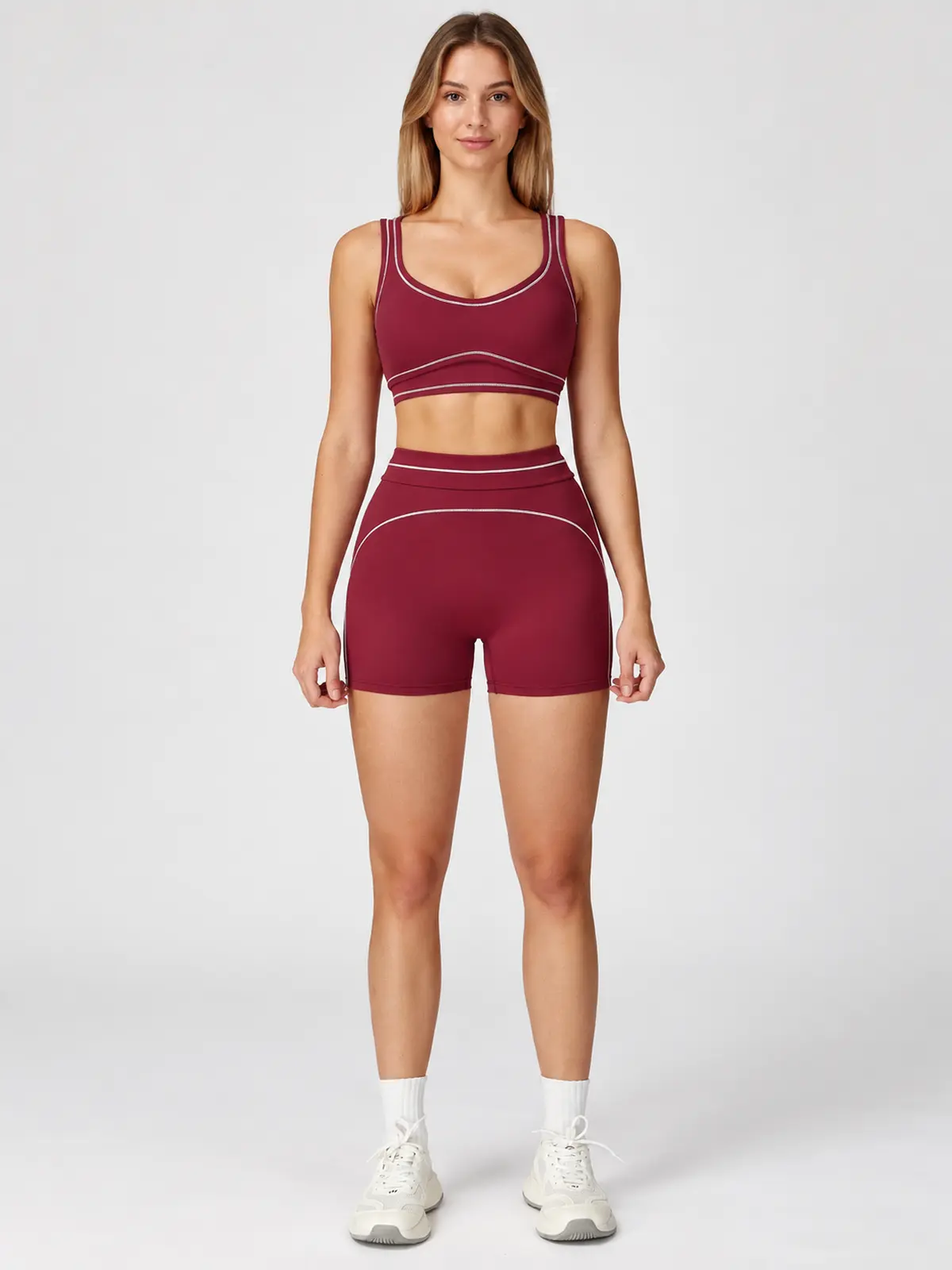 Apricot Verse Sports Bra and Shorts Set — burgundy red — general — authoritative variation image