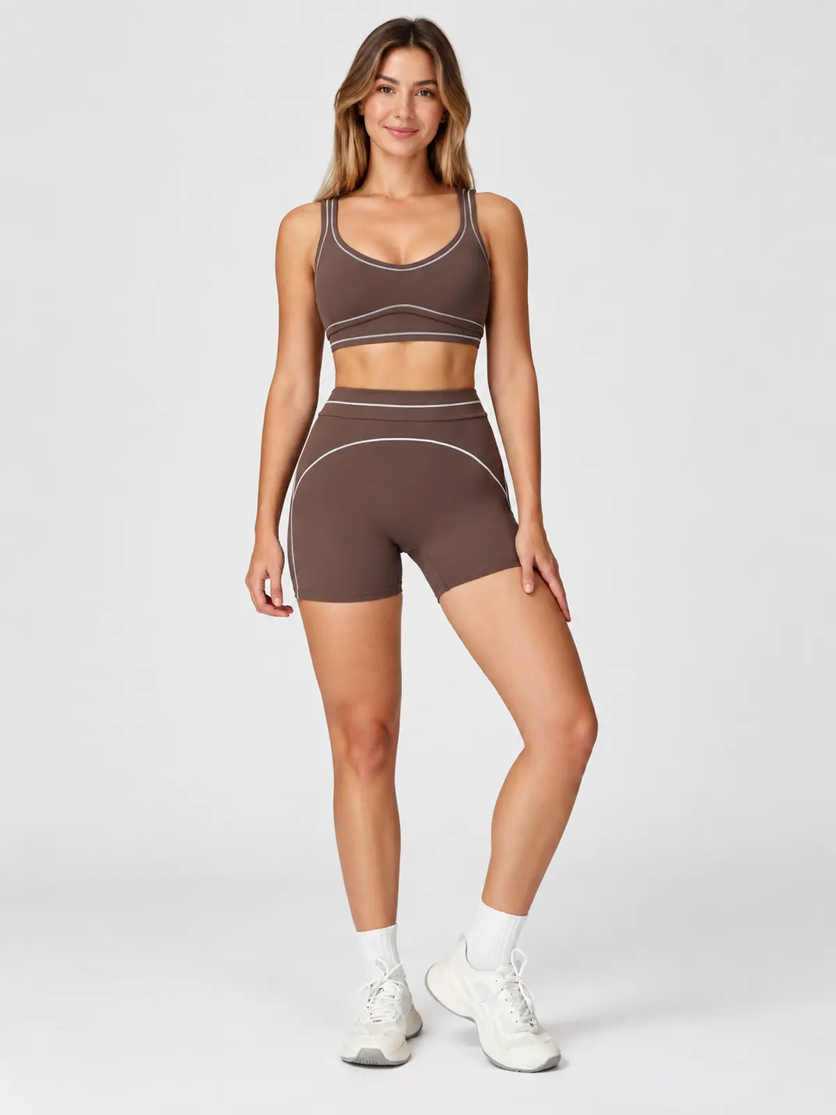 Apricot Verse Sports Bra and Shorts Set — chocolate brown — general — authoritative variation image