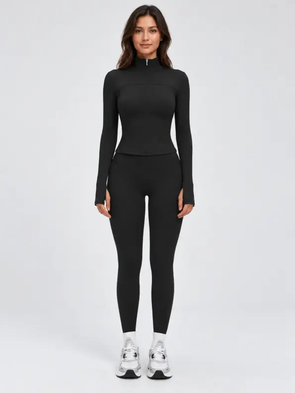 Bracken Line Zip-Front Jacket and High-Waisted Leggings Set — black — general — authoritative variation image
