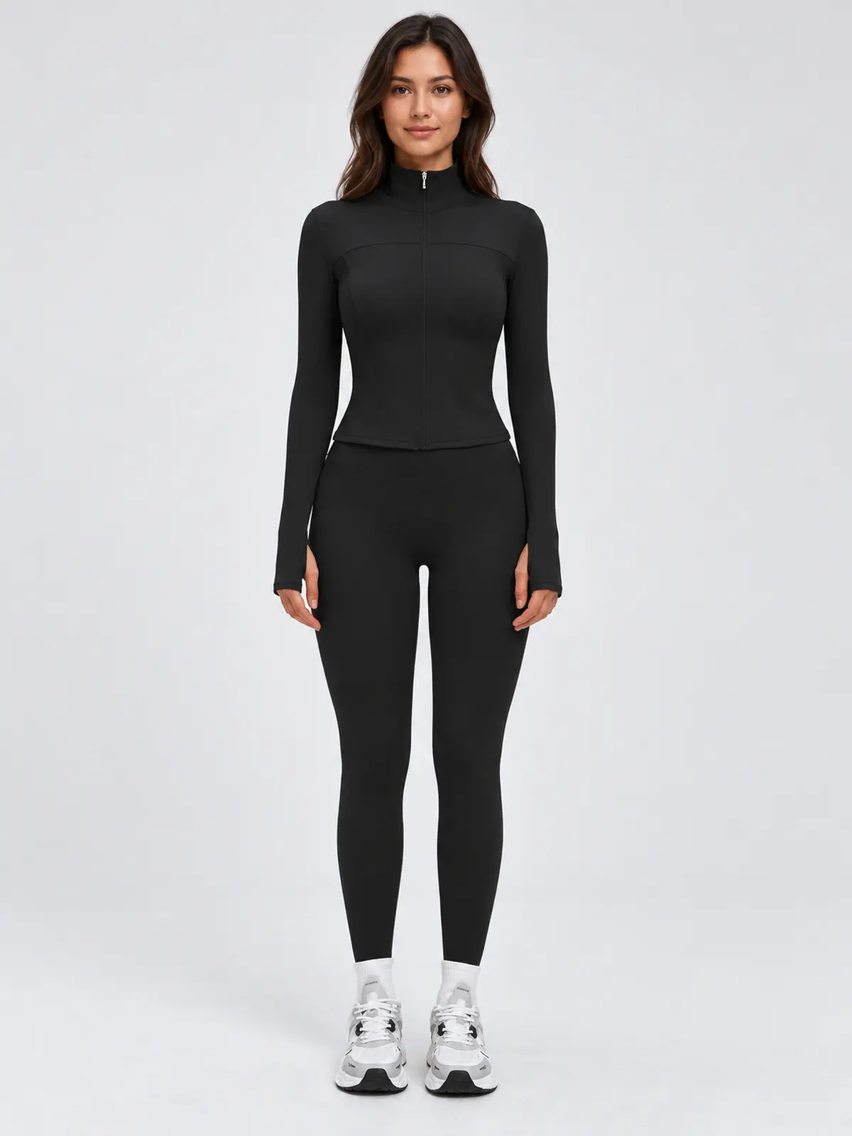 Bracken Line Zip-Front Jacket and High-Waisted Leggings Set — black — general — authoritative variation image