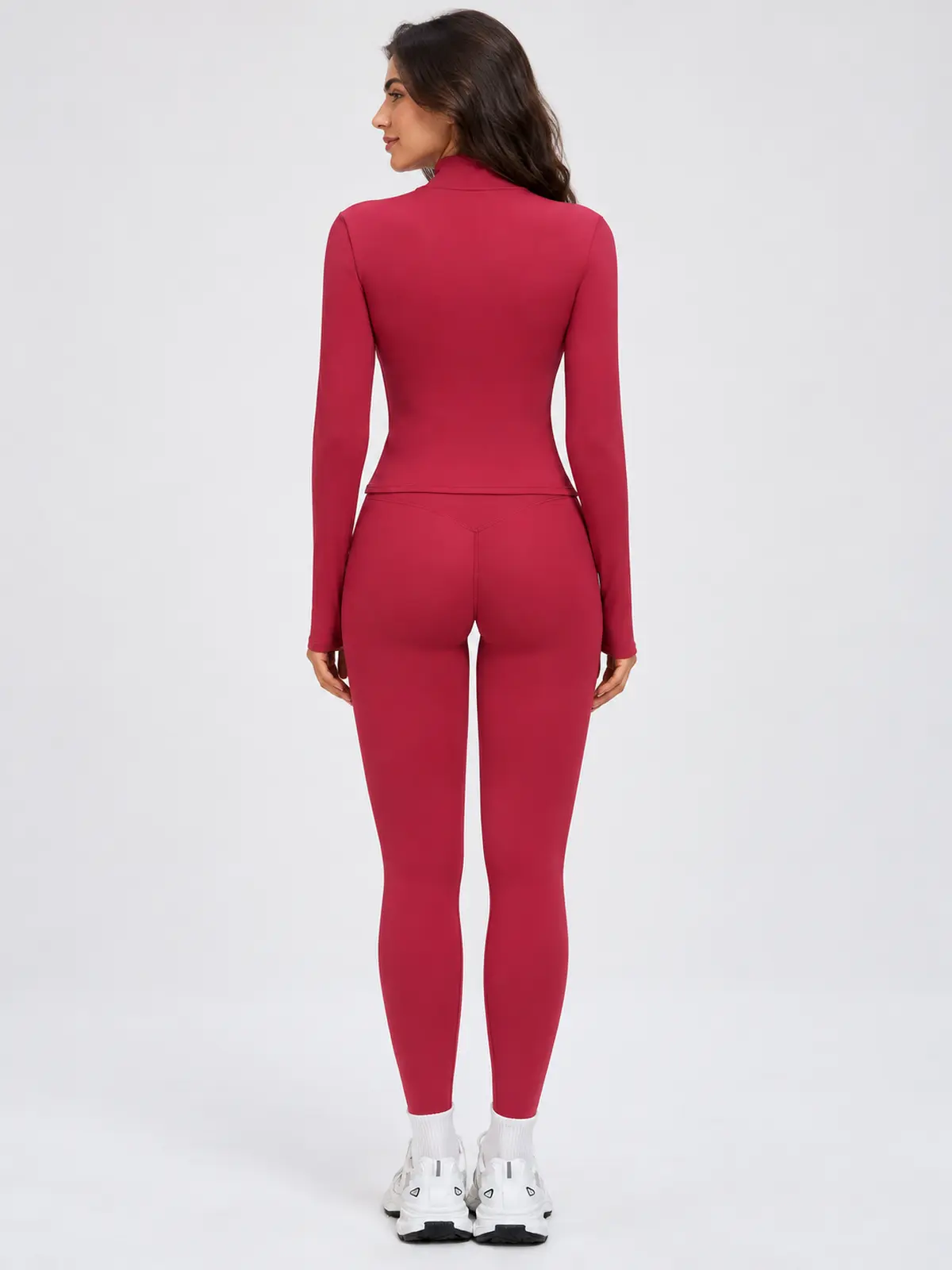 Bracken Line Zip-Front Jacket and High-Waisted Leggings Set — cherry red — general — authoritative variation match