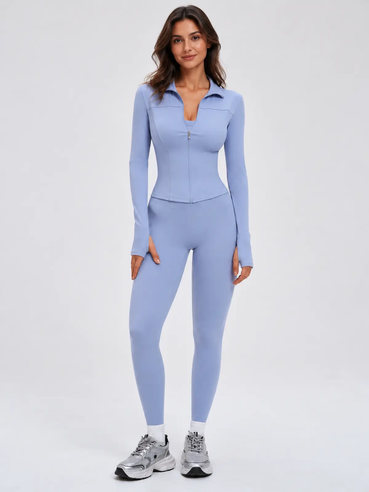 Bracken Line Zip-Front Jacket and High-Waisted Leggings Set — light grey-blue — general — authoritative variation image