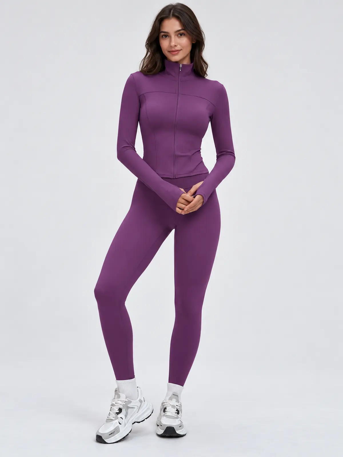 Bracken Line Zip-Front Jacket and High-Waisted Leggings Set — purple — general — authoritative variation image