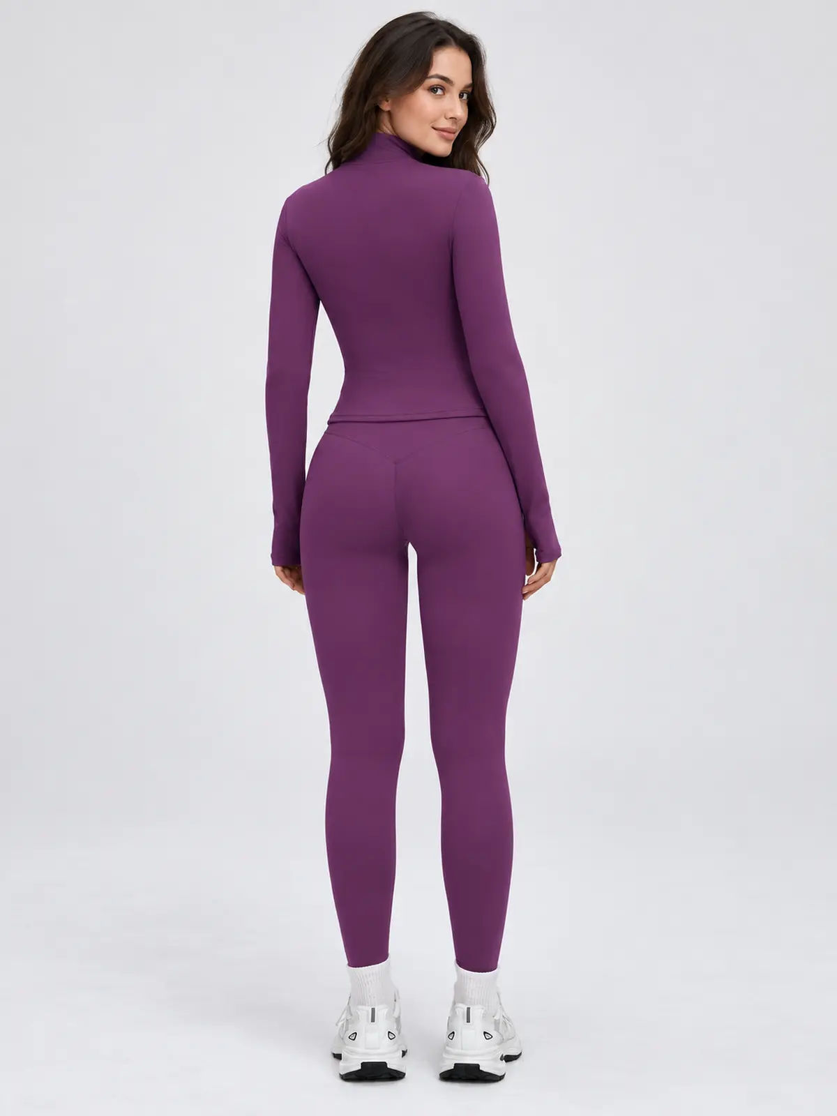 Bracken Line Zip-Front Jacket and High-Waisted Leggings Set — purple — general — authoritative variation match