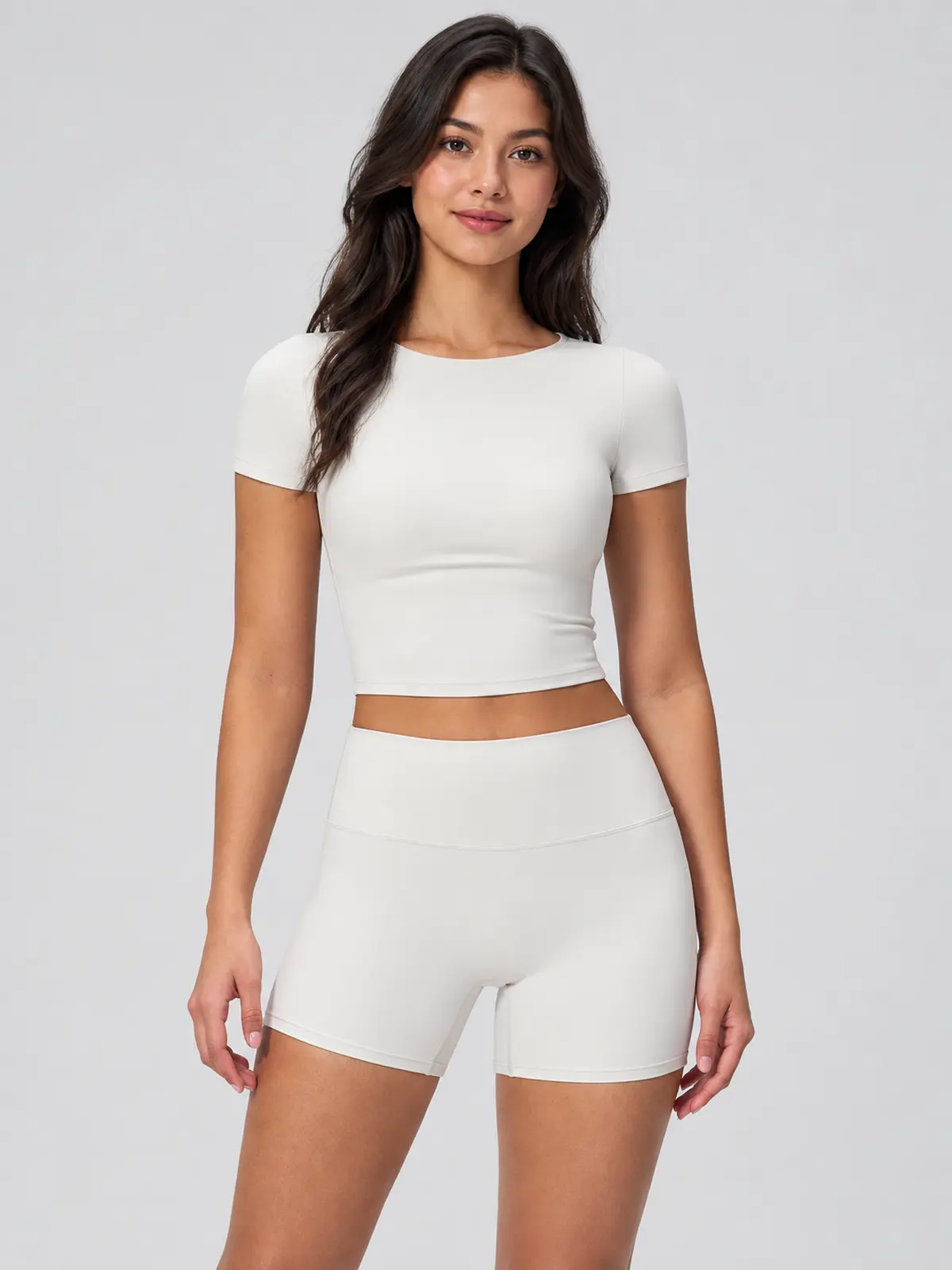 Calyx Studio Short-Sleeve Crop Top and Bike Shorts Set — light gray — general — authoritative variation image