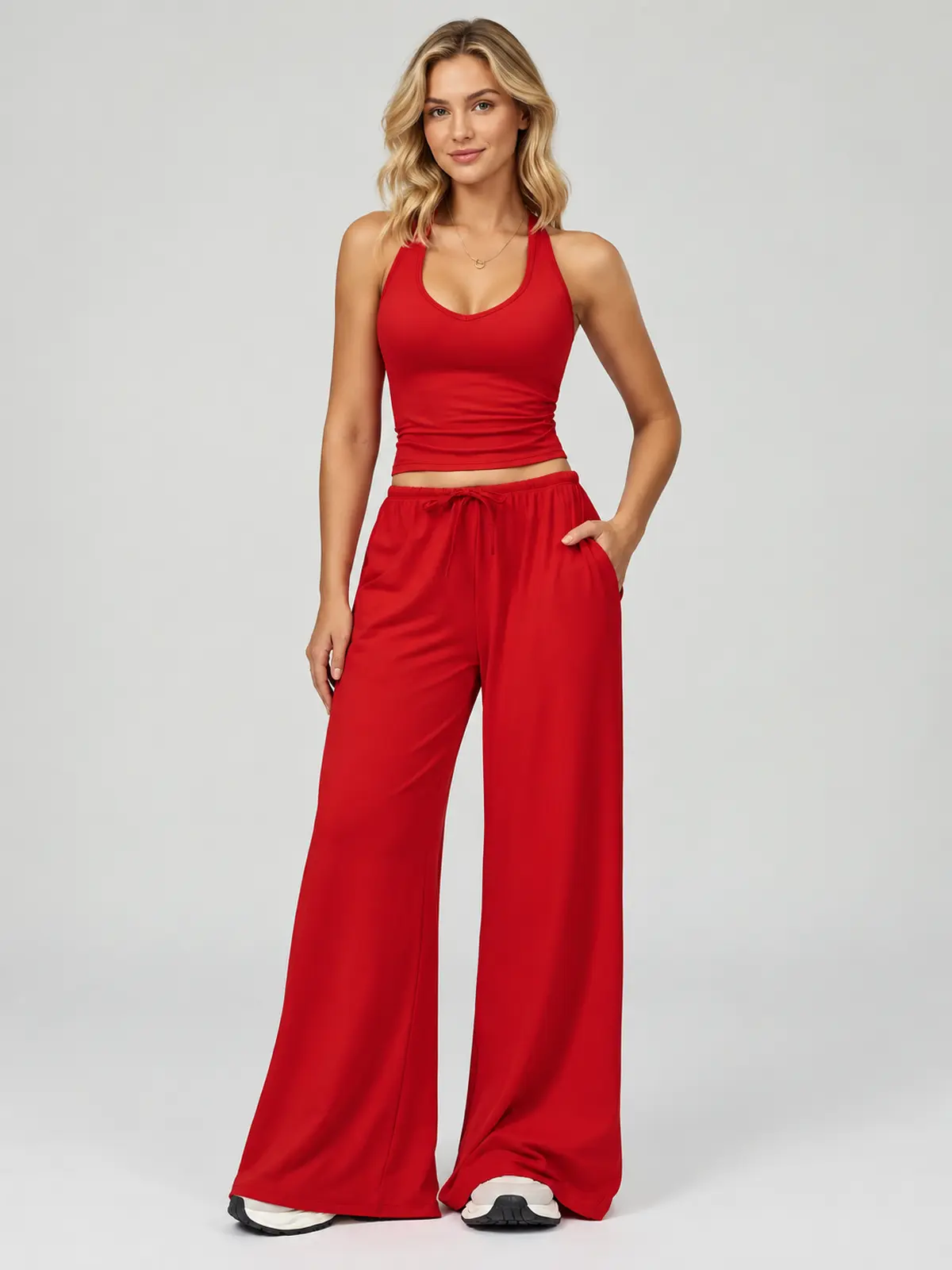 Canyon Veil Halter Crop Top — bright red — general — authoritative variation match