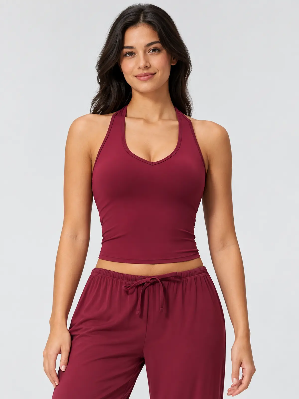 Canyon Veil Halter Crop Top — burgundy — crop-top — authoritative variation match