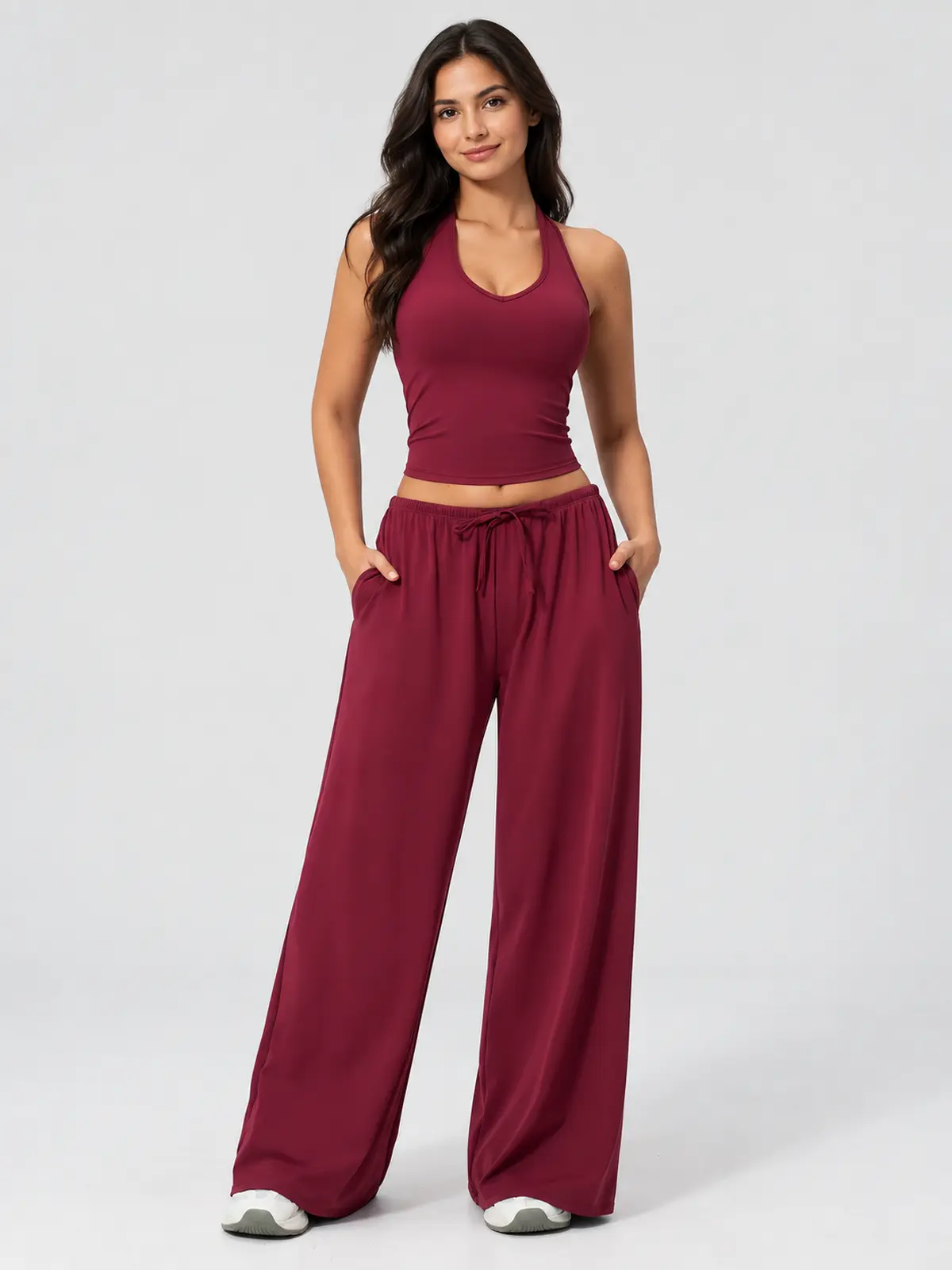 Canyon Veil Halter Crop Top — burgundy — general — authoritative variation match