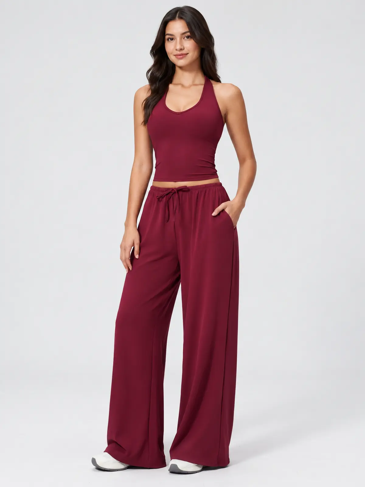 Canyon Veil Halter Crop Top — burgundy — general — authoritative variation match