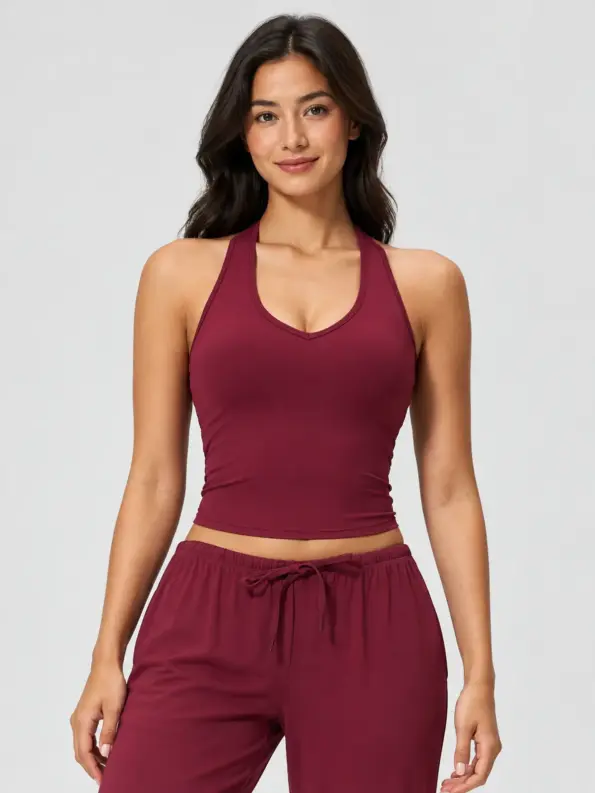 Canyon Veil Halter Crop Top — burgundy — tank-top — authoritative variation image