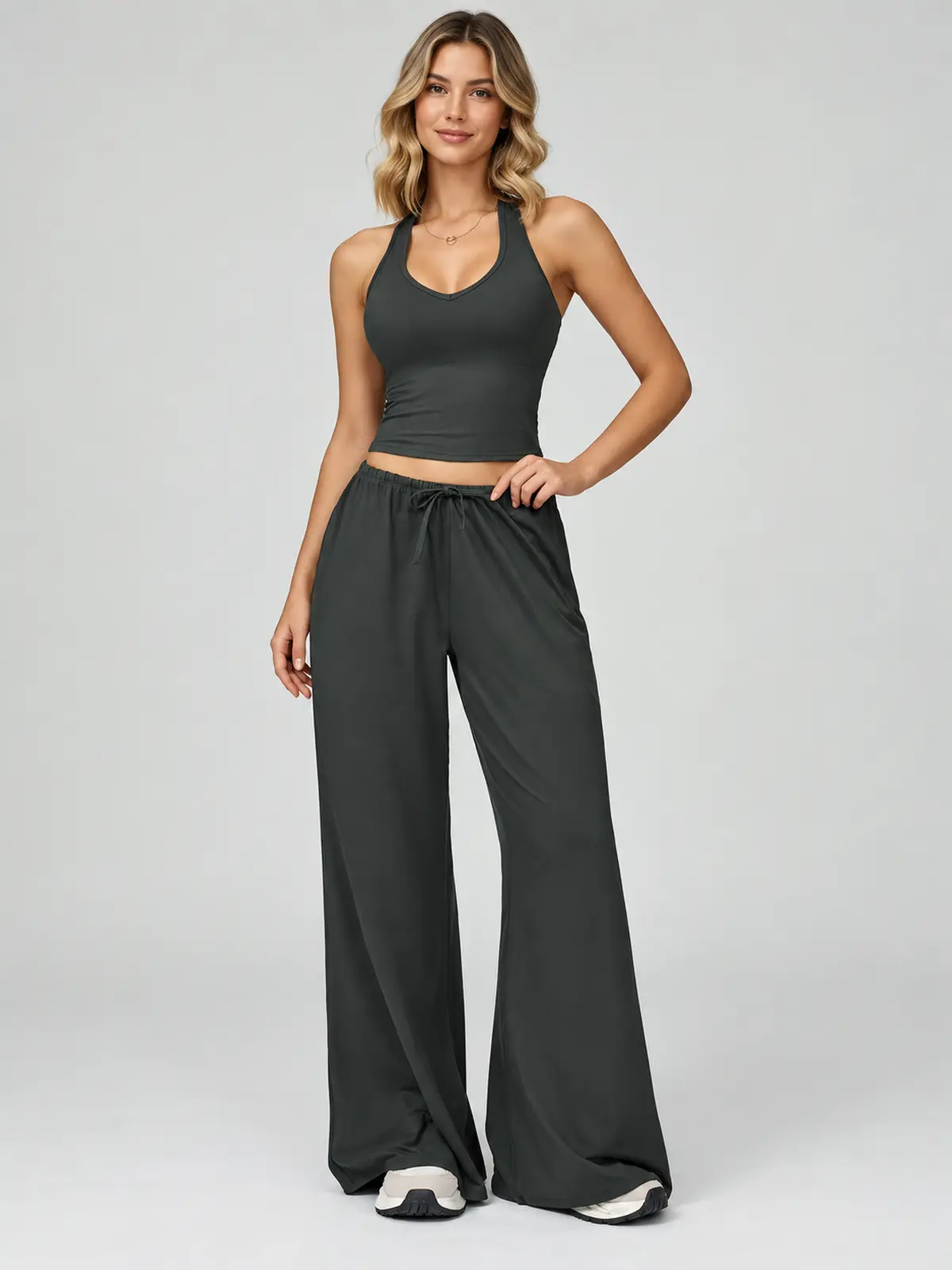 Canyon Veil Halter Crop Top — dark charcoal gray — general — authoritative variation match