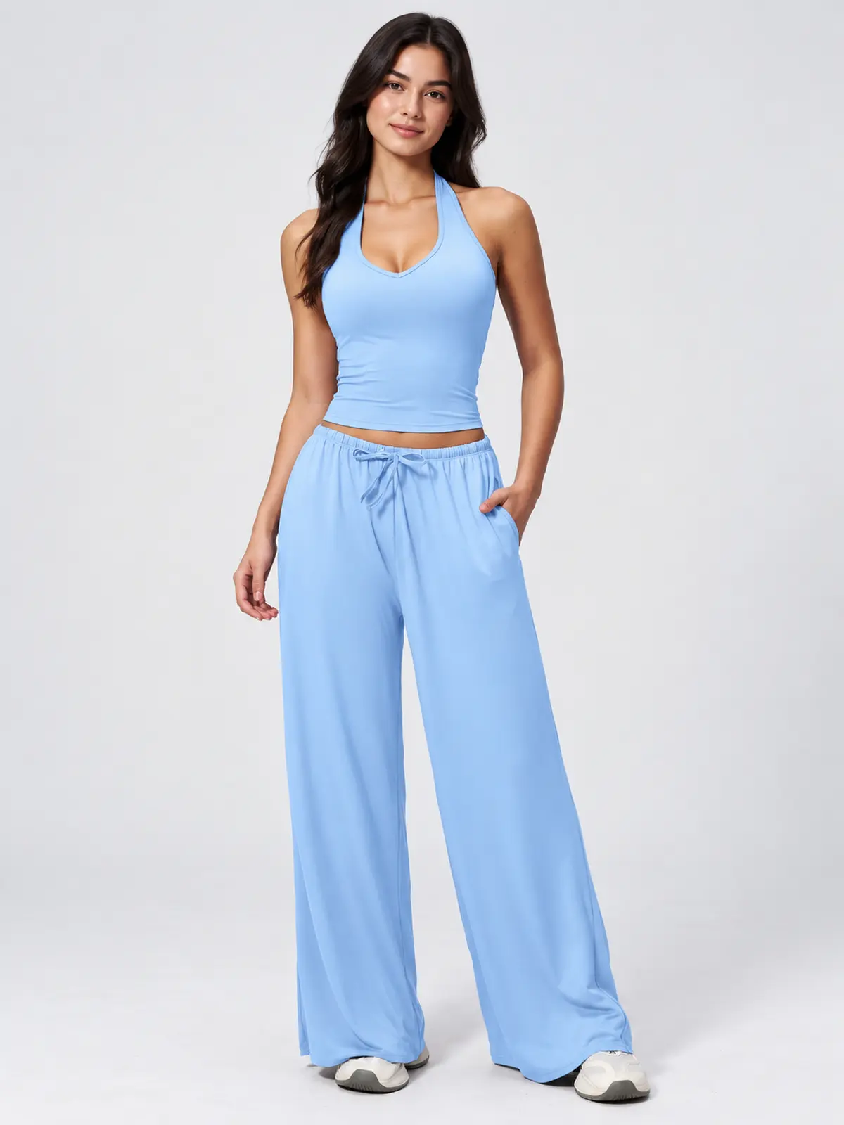 Canyon Veil Halter Crop Top — light sky blue — general — authoritative variation match