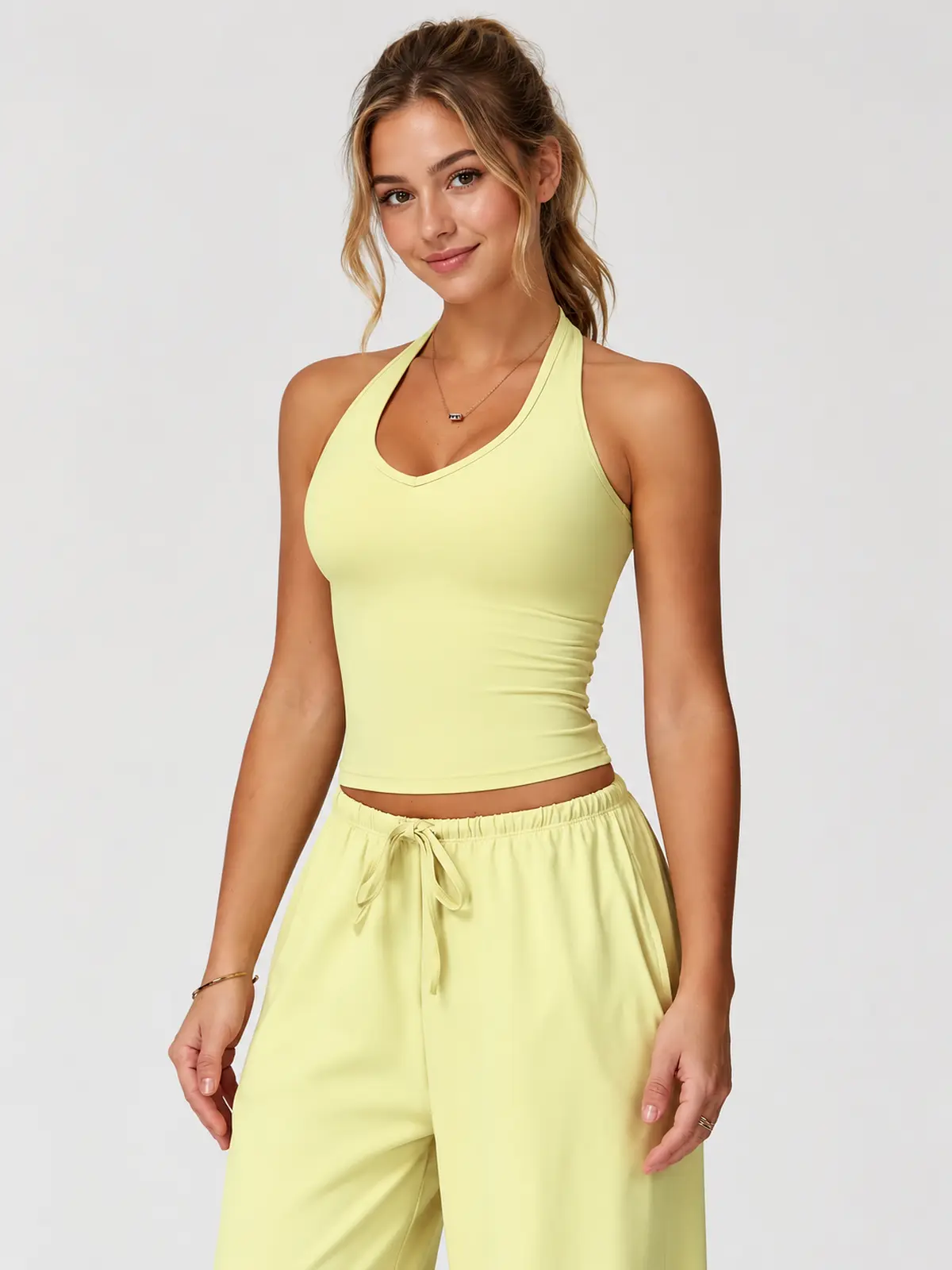 Canyon Veil Halter Crop Top — light yellow — general — authoritative variation match
