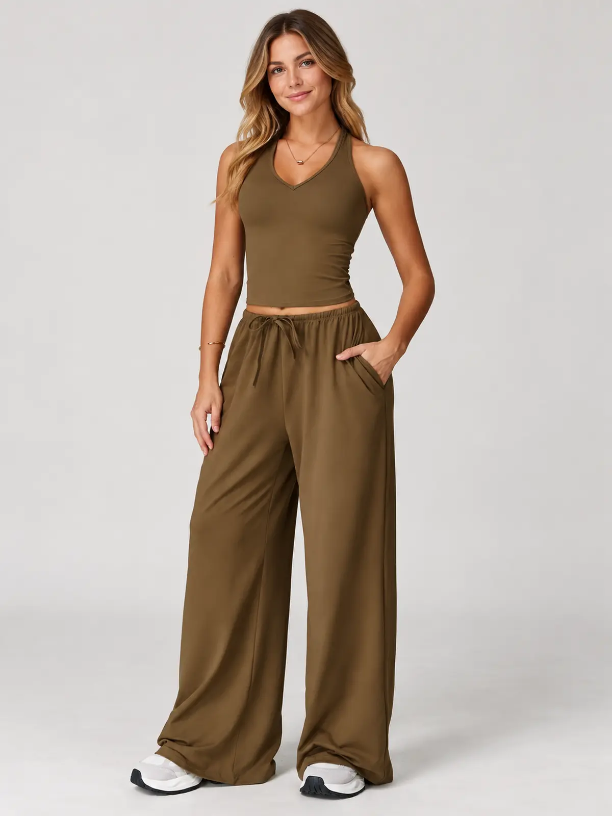 Canyon Veil Halter Crop Top — olive brown — general — authoritative variation match