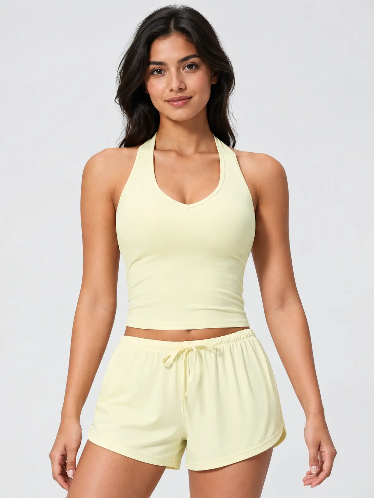 Canyon Veil Halter Crop Top — pale creamy yellow — crop-top — authoritative variation match