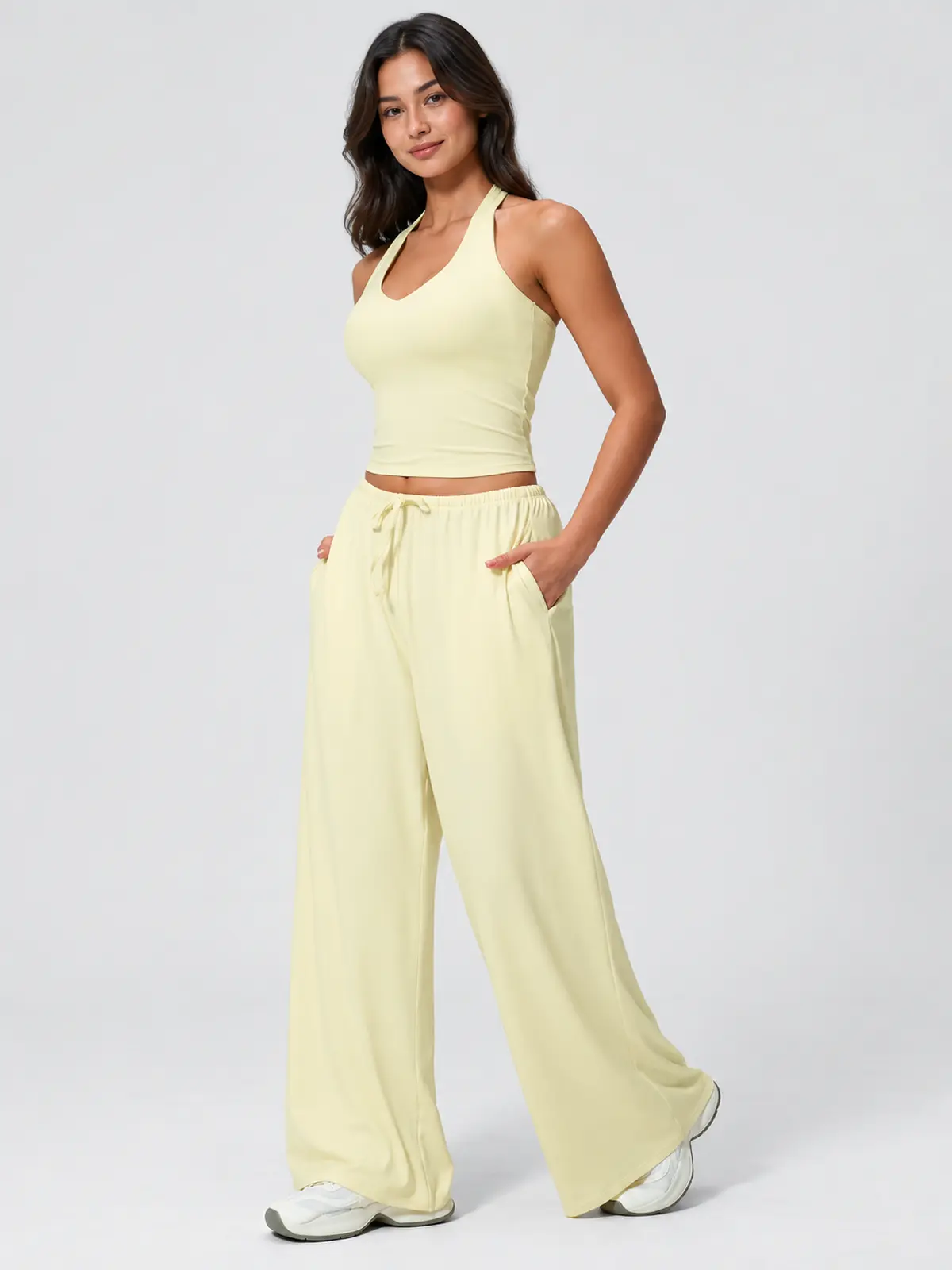 Canyon Veil Halter Crop Top — pale creamy yellow — general — authoritative variation match