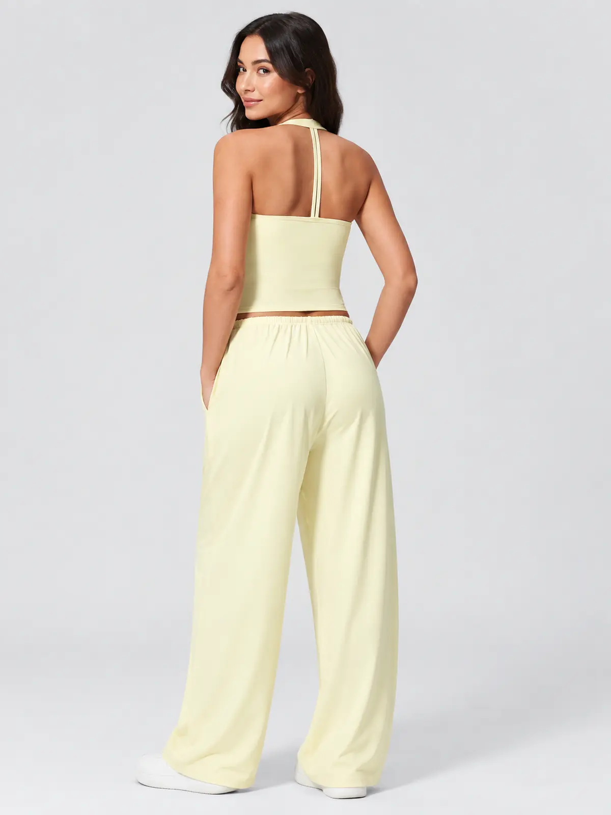 Canyon Veil Halter Crop Top — pale creamy yellow — general — authoritative variation match