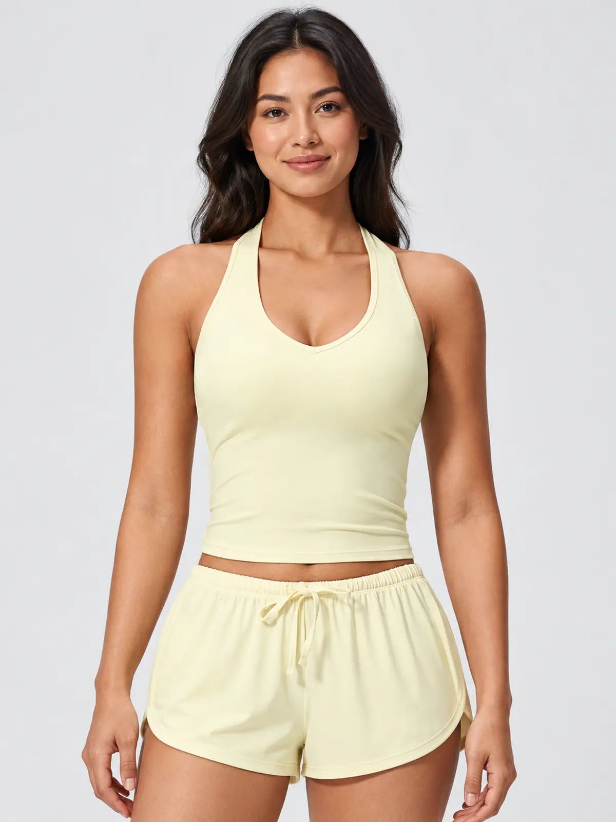 Canyon Veil Halter Crop Top — pale creamy yellow — tank-top — authoritative variation image