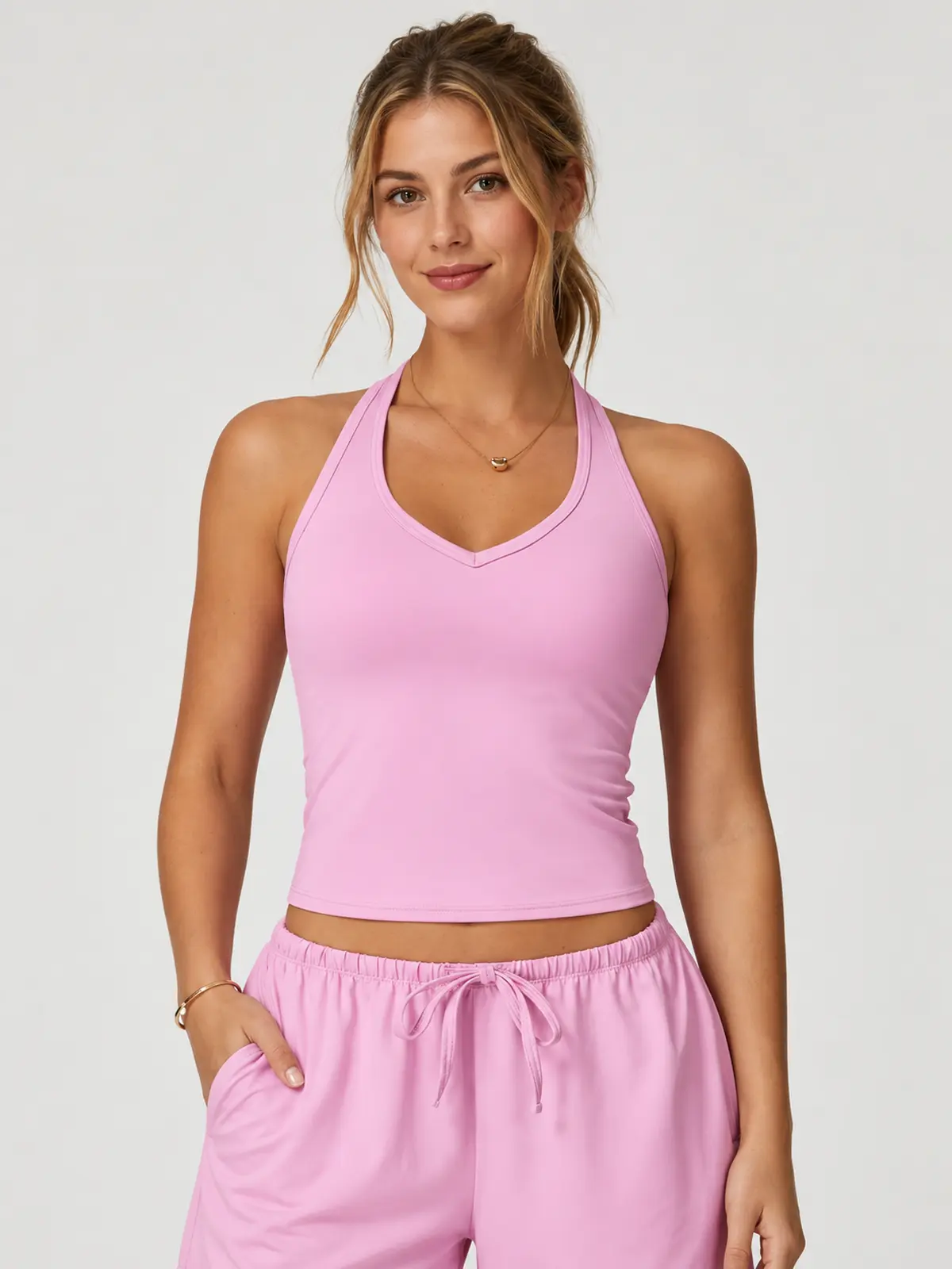 Canyon Veil Halter Crop Top — rose pink — crop-top — authoritative variation match