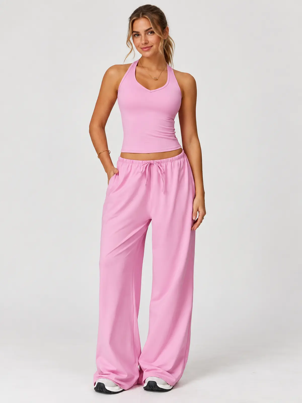 Canyon Veil Halter Crop Top — rose pink — general — authoritative variation match