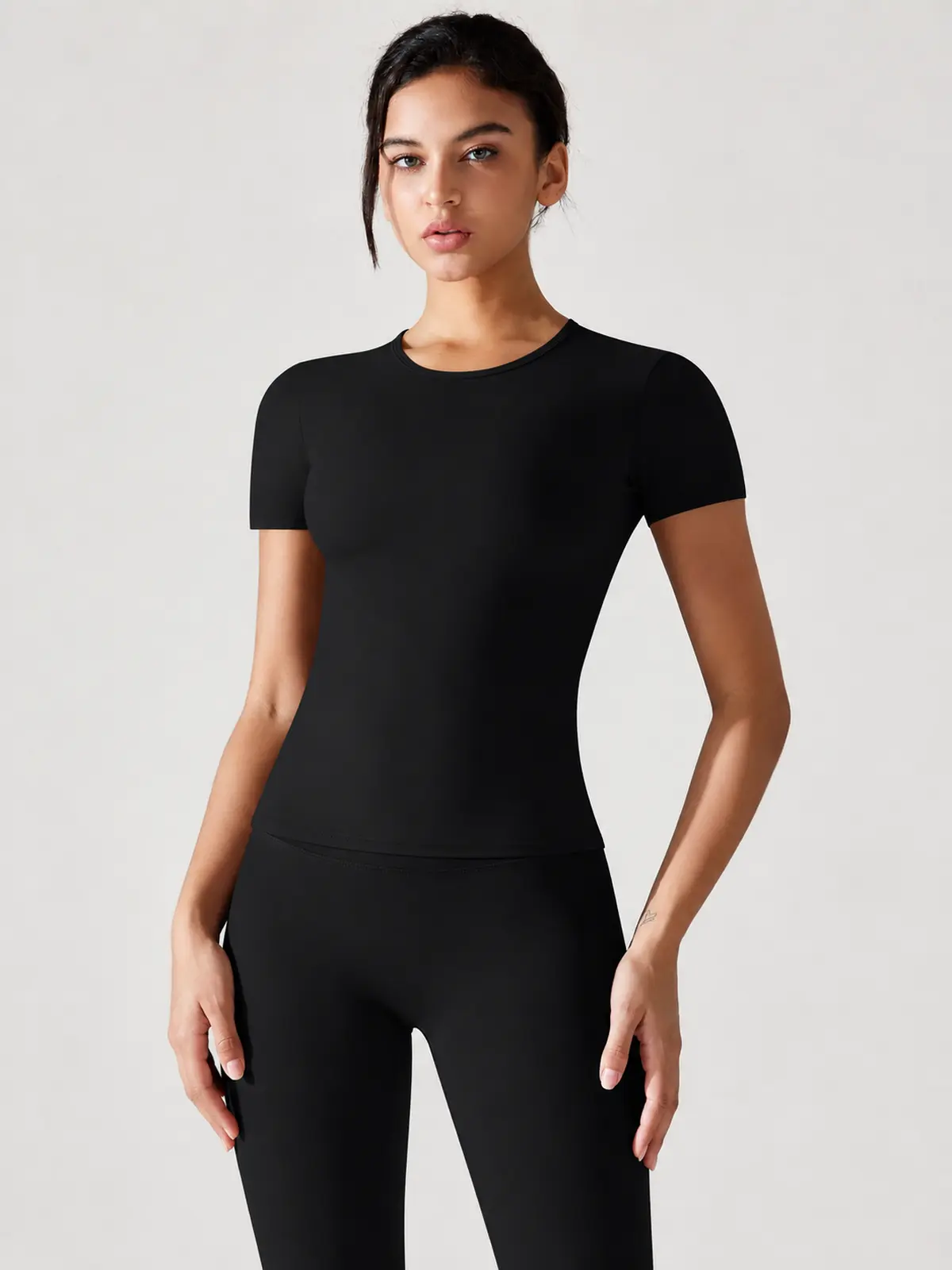 Cedar Current Short-Sleeve Crew-Neck Yoga T-Shirt — black — authoritative variation image