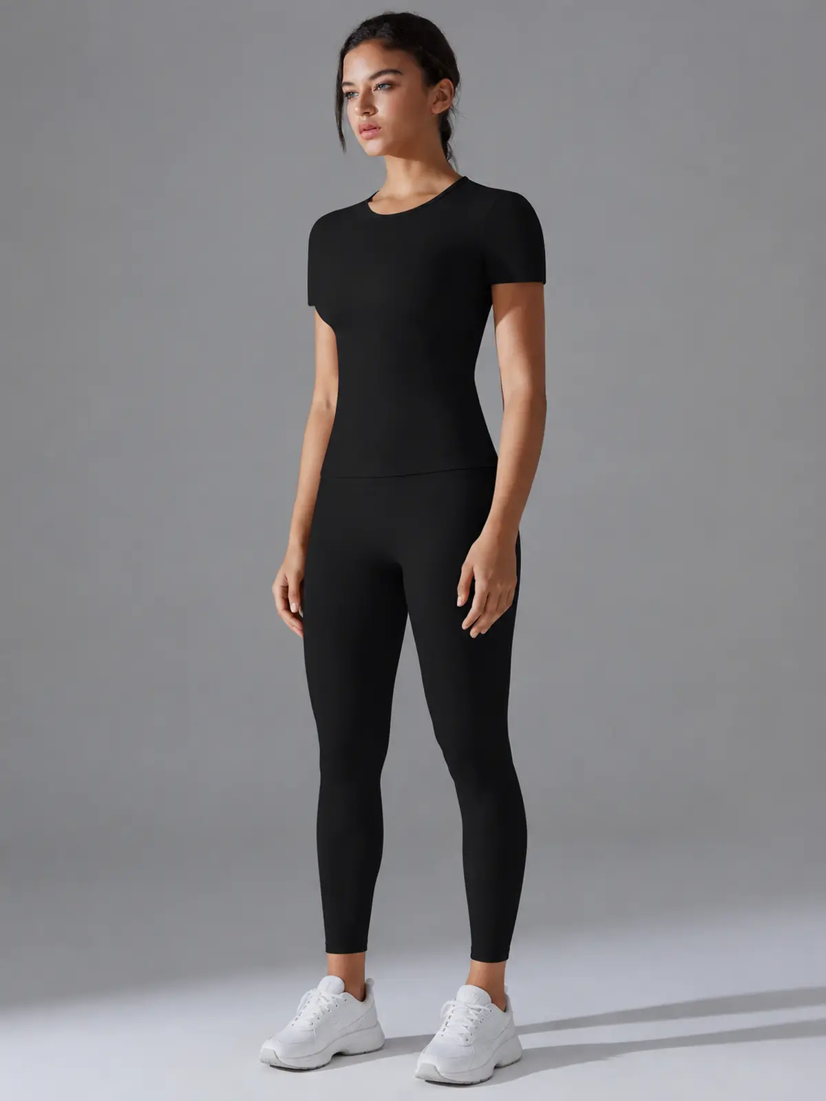 Cedar Current Short-Sleeve Crew-Neck Yoga T-Shirt — black — authoritative variation match