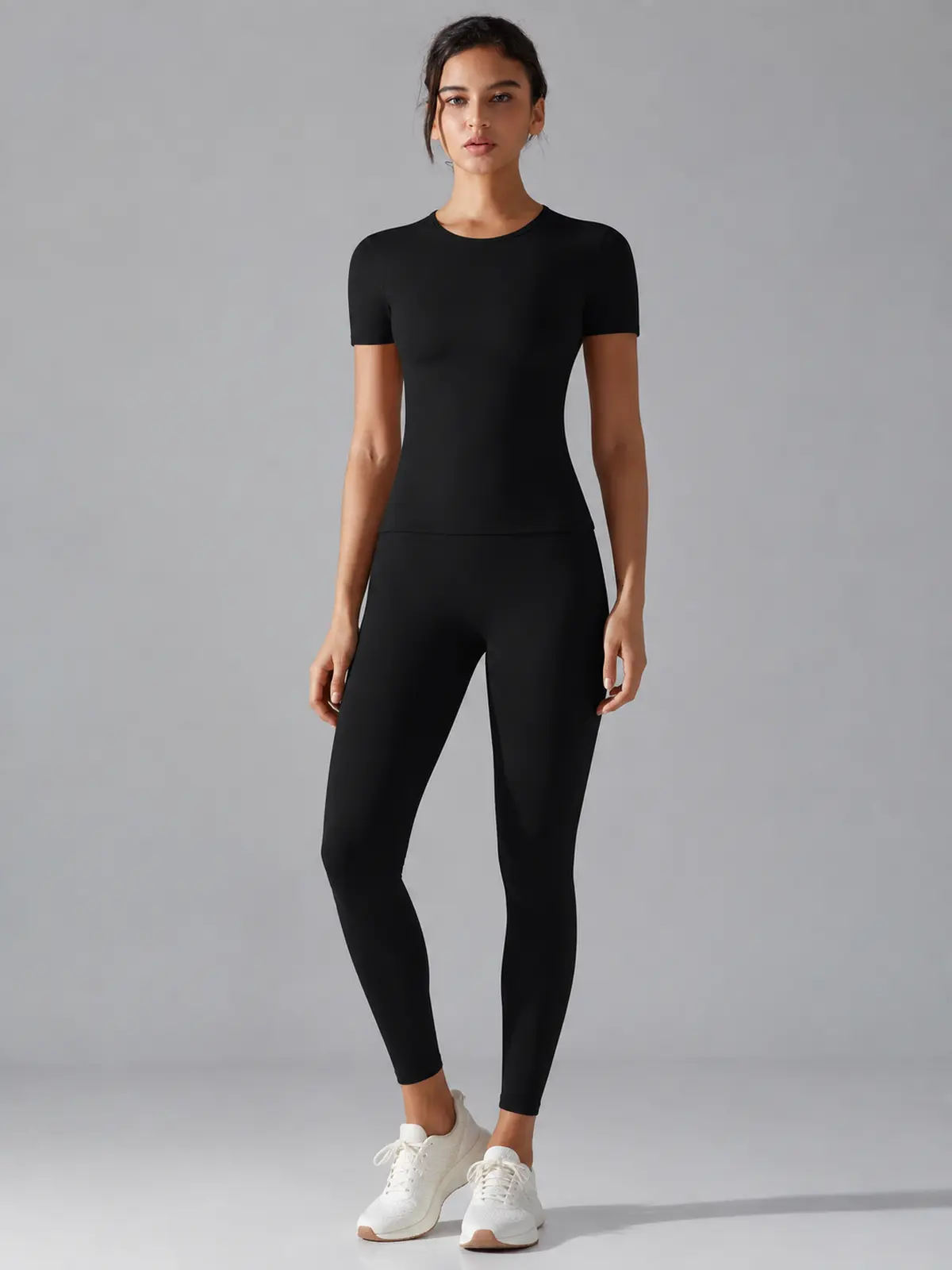 Cedar Current Short-Sleeve Crew-Neck Yoga T-Shirt — black — authoritative variation match