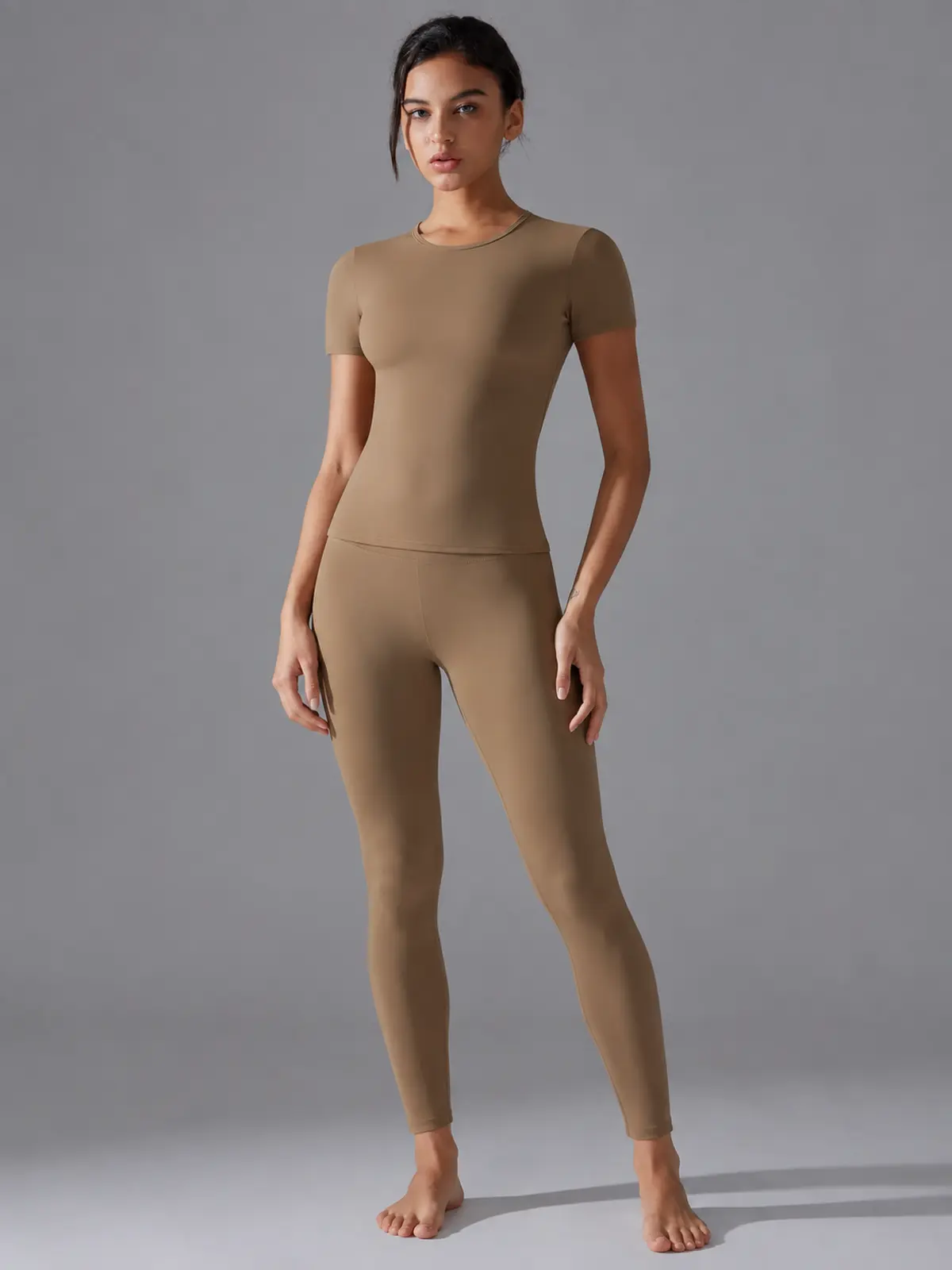 Cedar Current Short-Sleeve Crew-Neck Yoga T-Shirt — cocoa brown — authoritative variation image