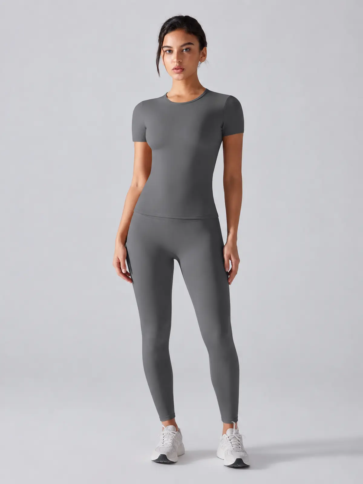 Cedar Current Short-Sleeve Crew-Neck Yoga T-Shirt — dark gray — authoritative variation image