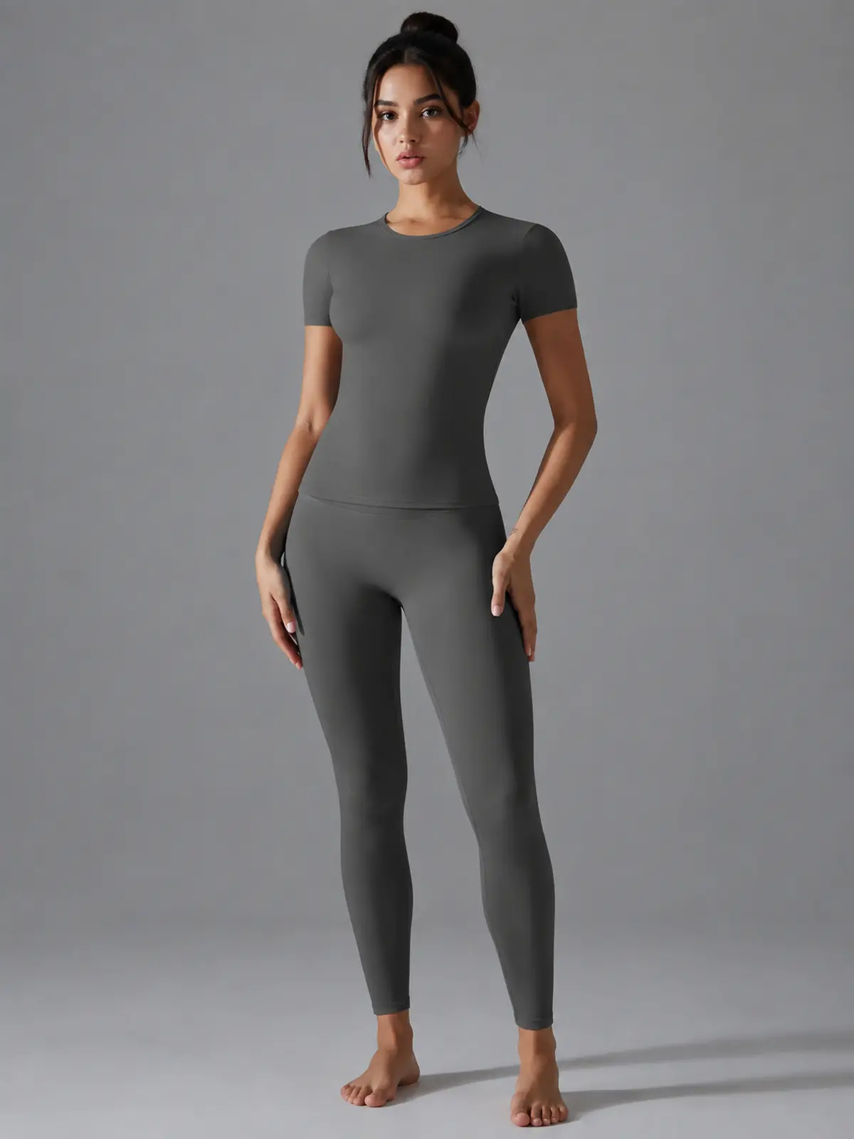 Cedar Current Short-Sleeve Crew-Neck Yoga T-Shirt — dark gray — authoritative variation match