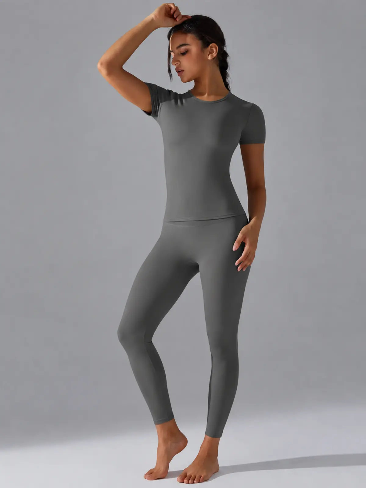 Cedar Current Short-Sleeve Crew-Neck Yoga T-Shirt — dark gray — authoritative variation match