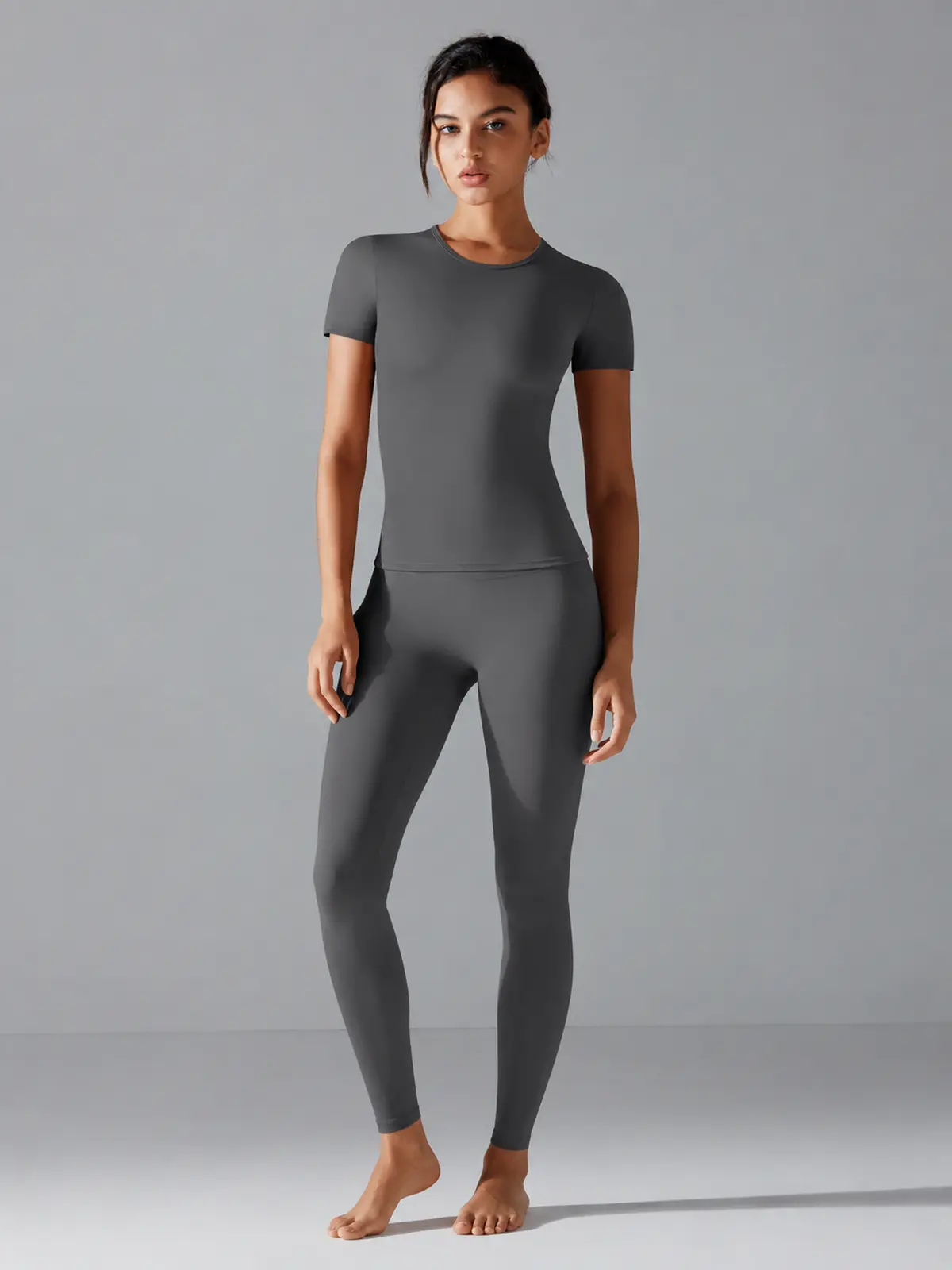 Cedar Current Short-Sleeve Crew-Neck Yoga T-Shirt — dark gray — authoritative variation match